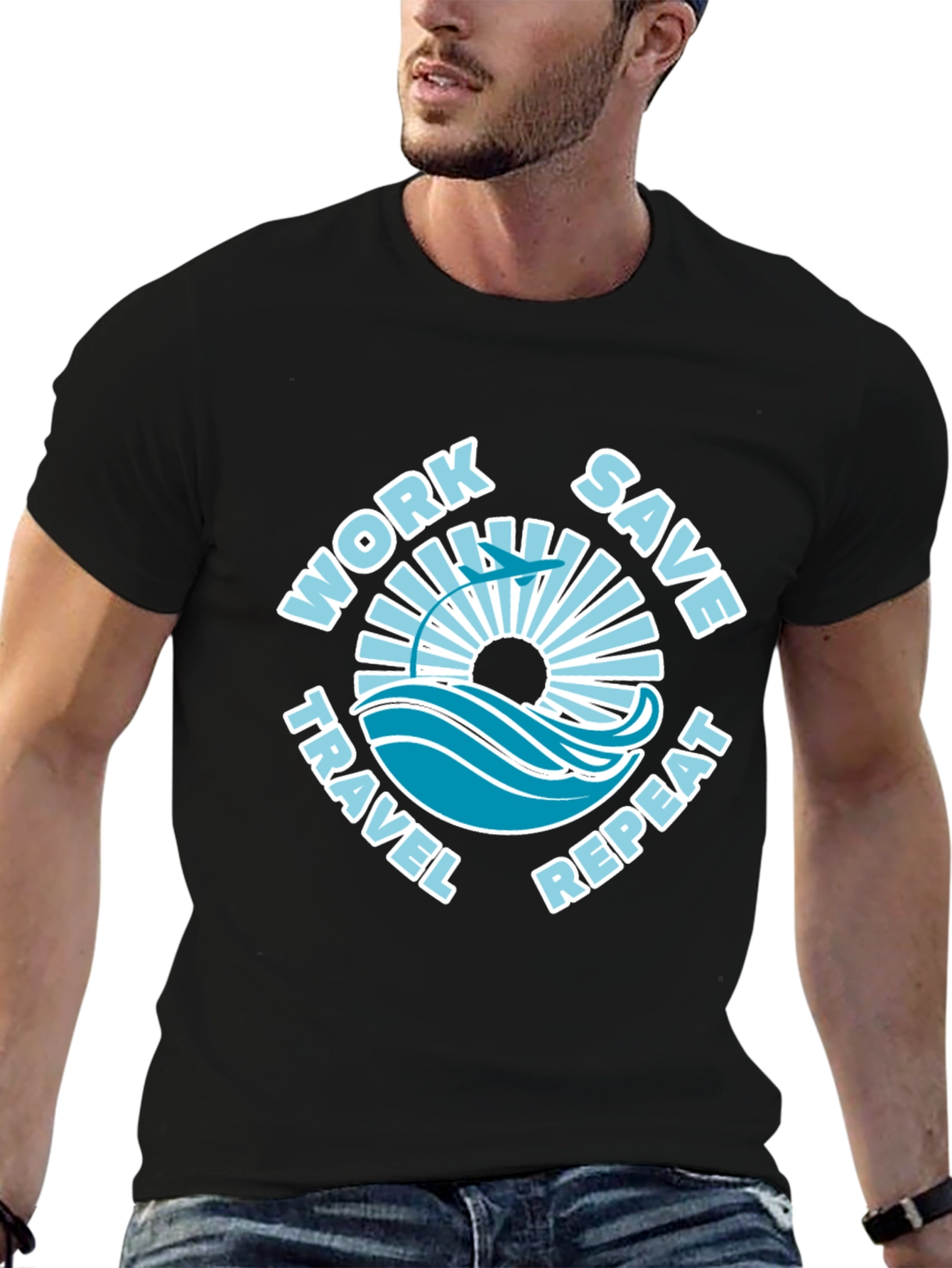 Work Save Travel Repeat Black Graphic Tee