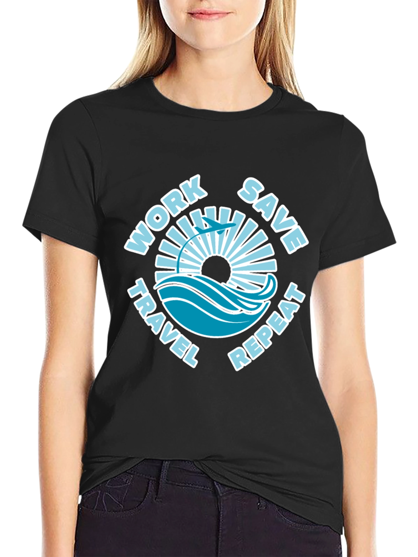Work Save Travel Repeat Black Graphic Tee