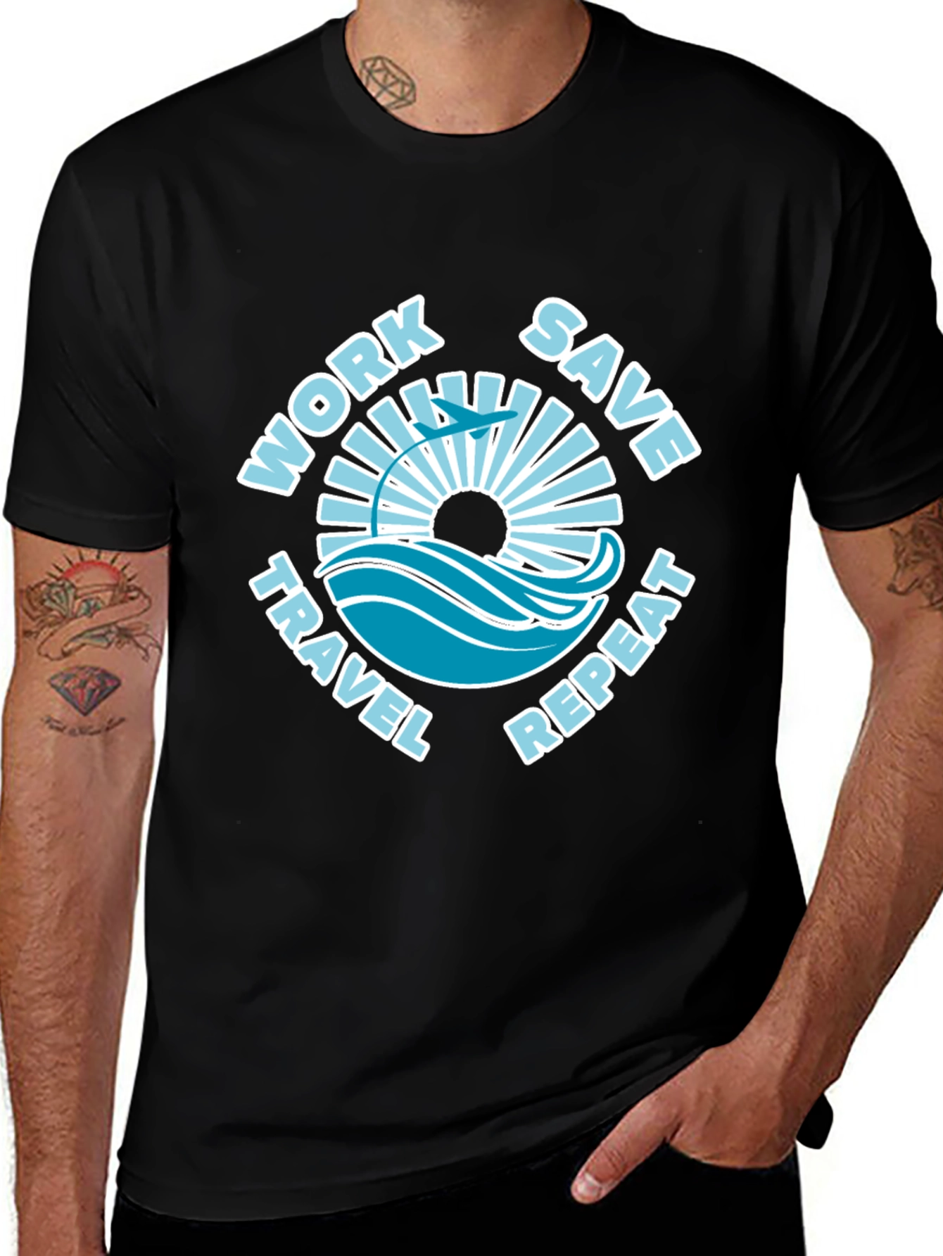 Work Save Travel Repeat Black Graphic Tee