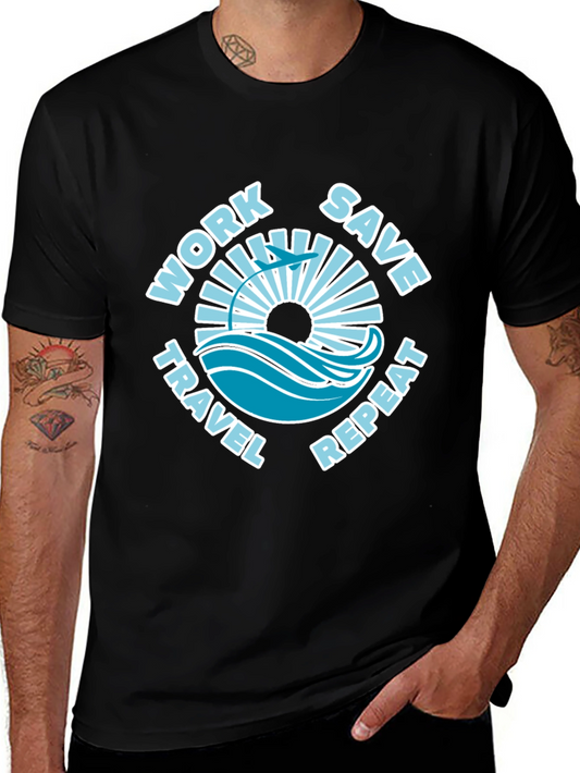 Work Save Travel Repeat Black Graphic Tee