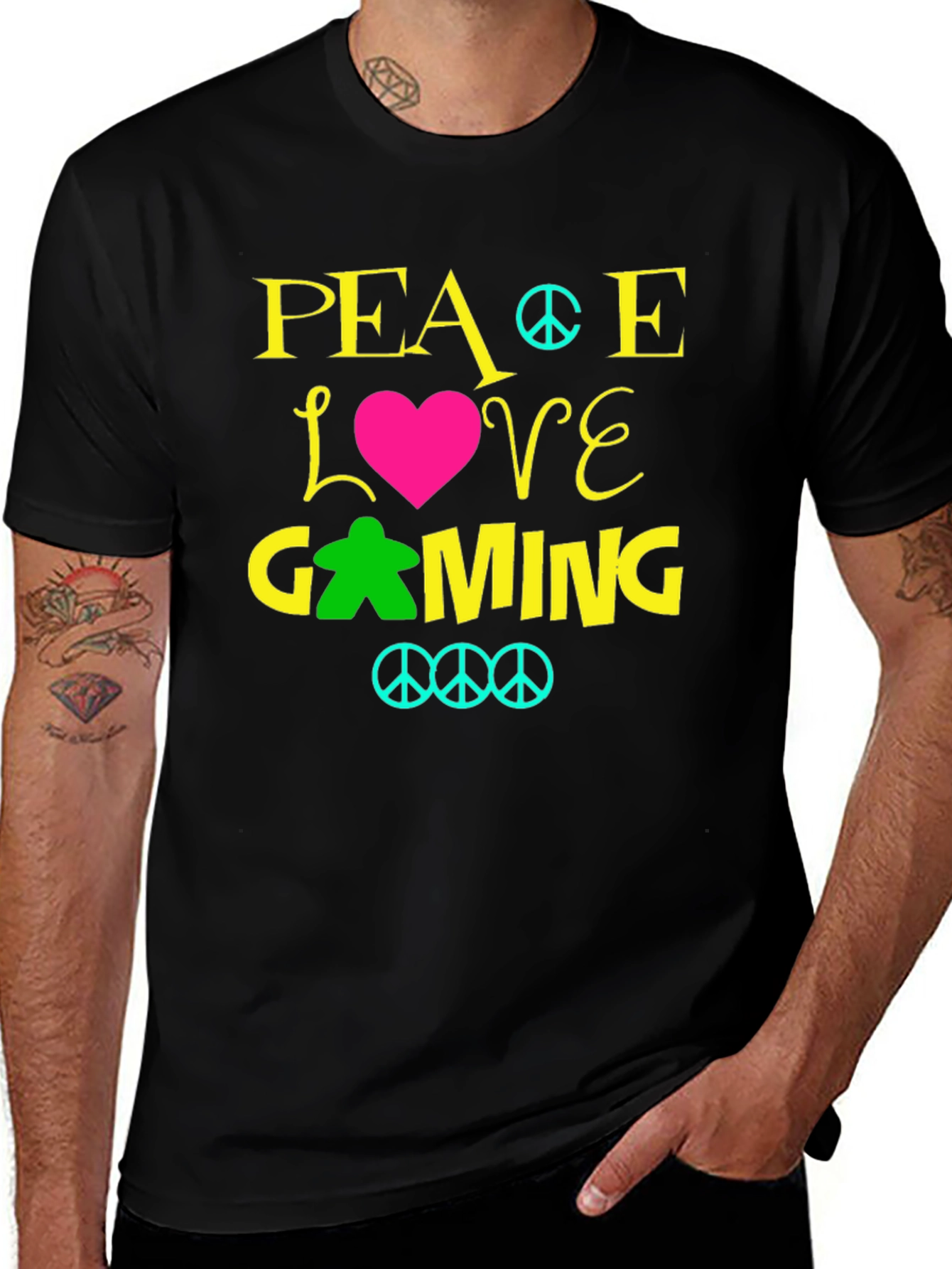 Peace Love Gaming T-Shirt - Black Crew Neck
