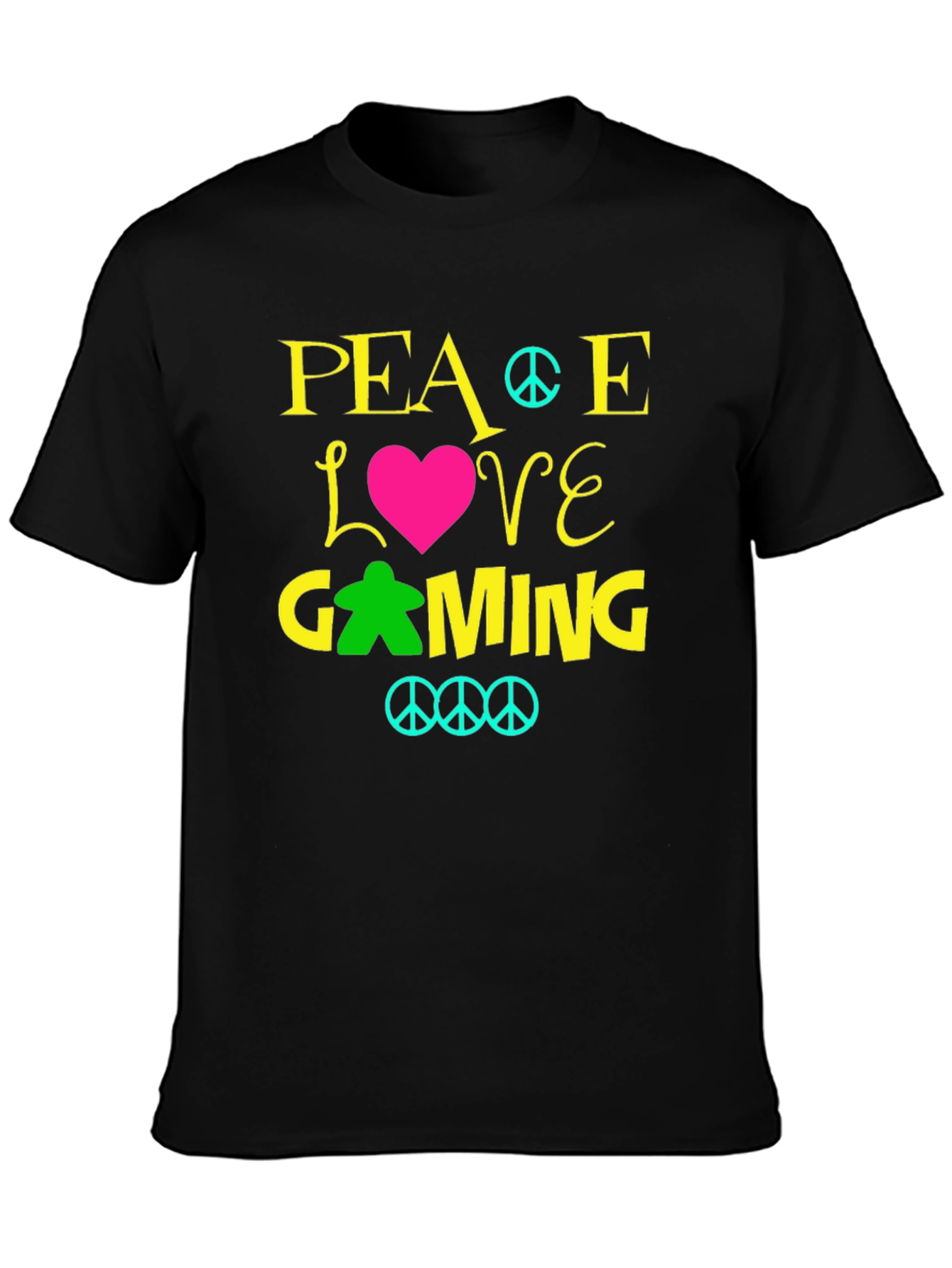Peace Love Gaming T-Shirt - Black Crew Neck