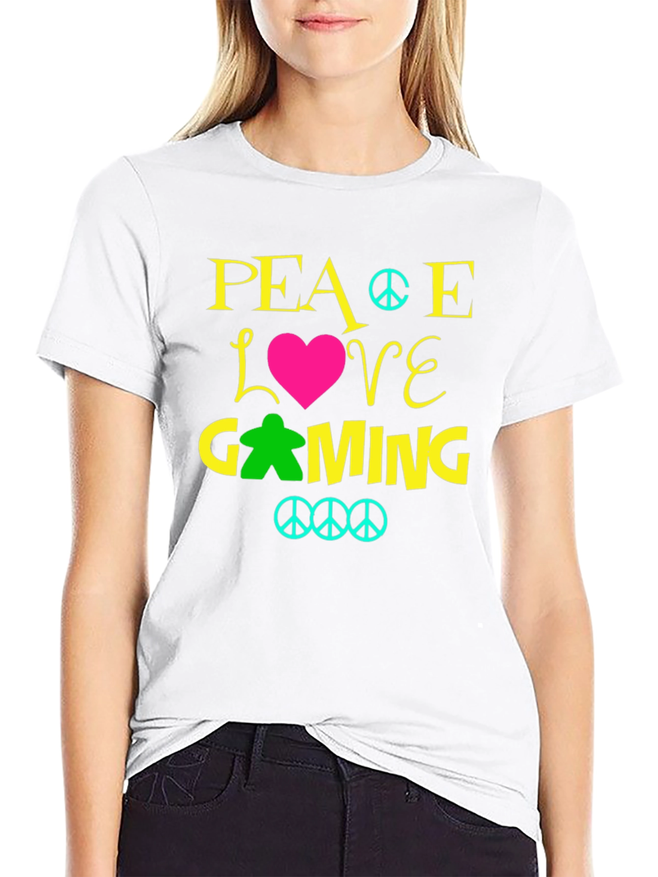 Peace Love Gaming T-Shirt - Black Crew Neck