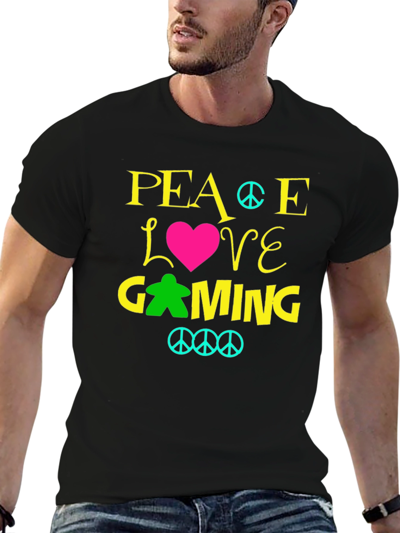 Peace Love Gaming T-Shirt - Black Crew Neck