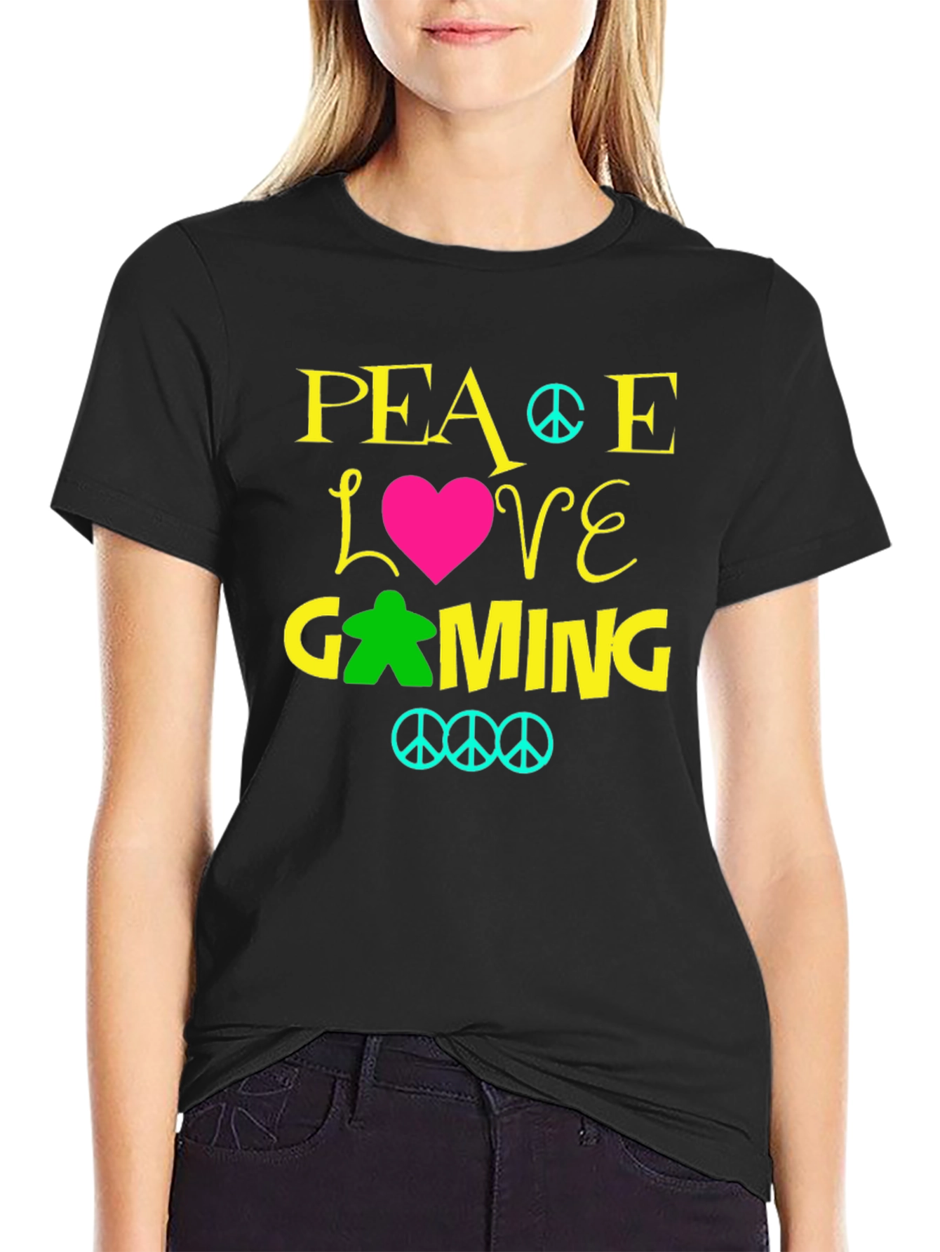 Peace Love Gaming T-Shirt - Black Crew Neck