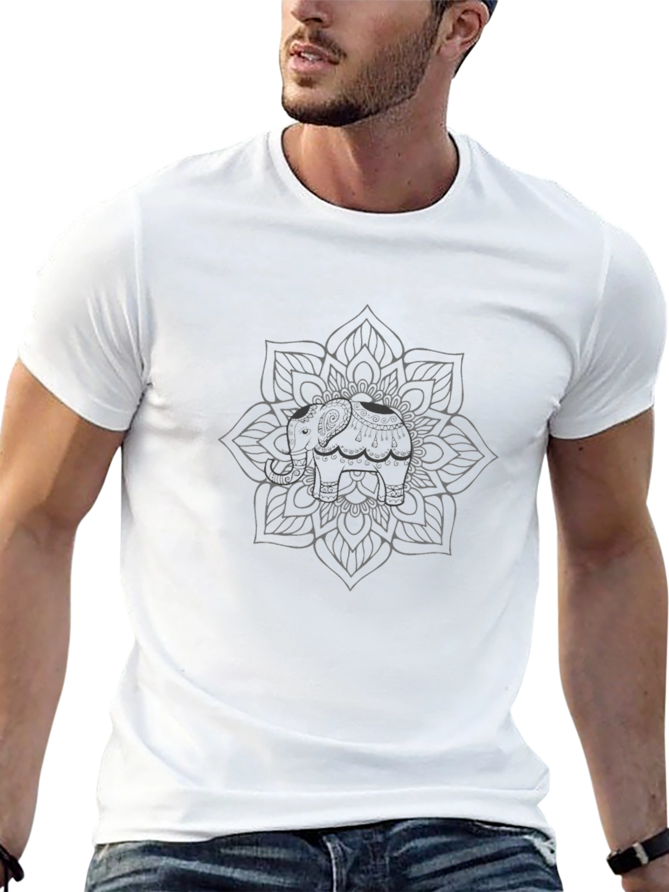 Elephant Mandala Graphic Tee - Black Cotton Blend