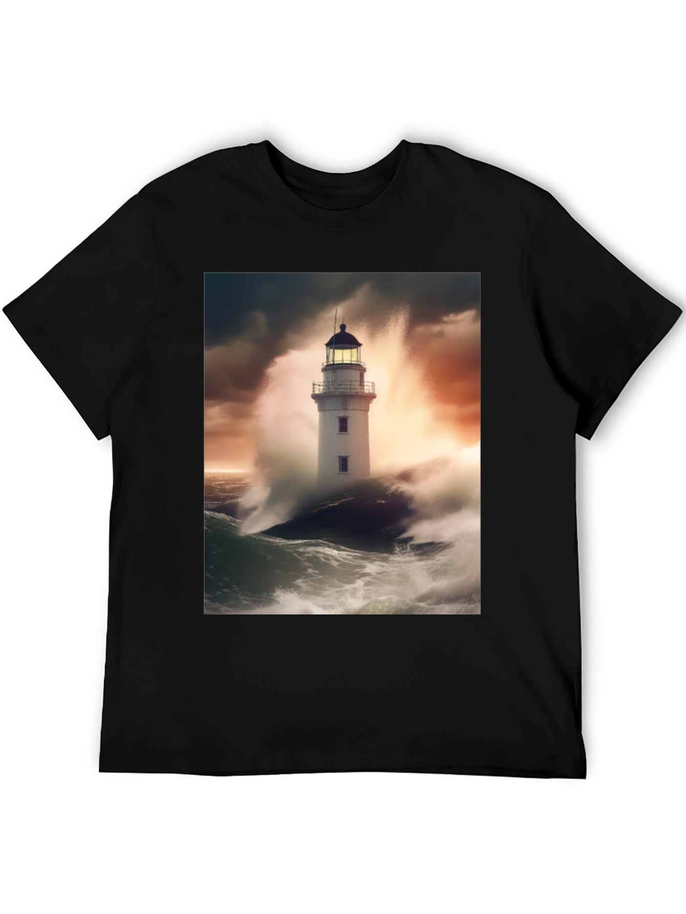 Lighthouse Storm T-Shirt - Coastal Style