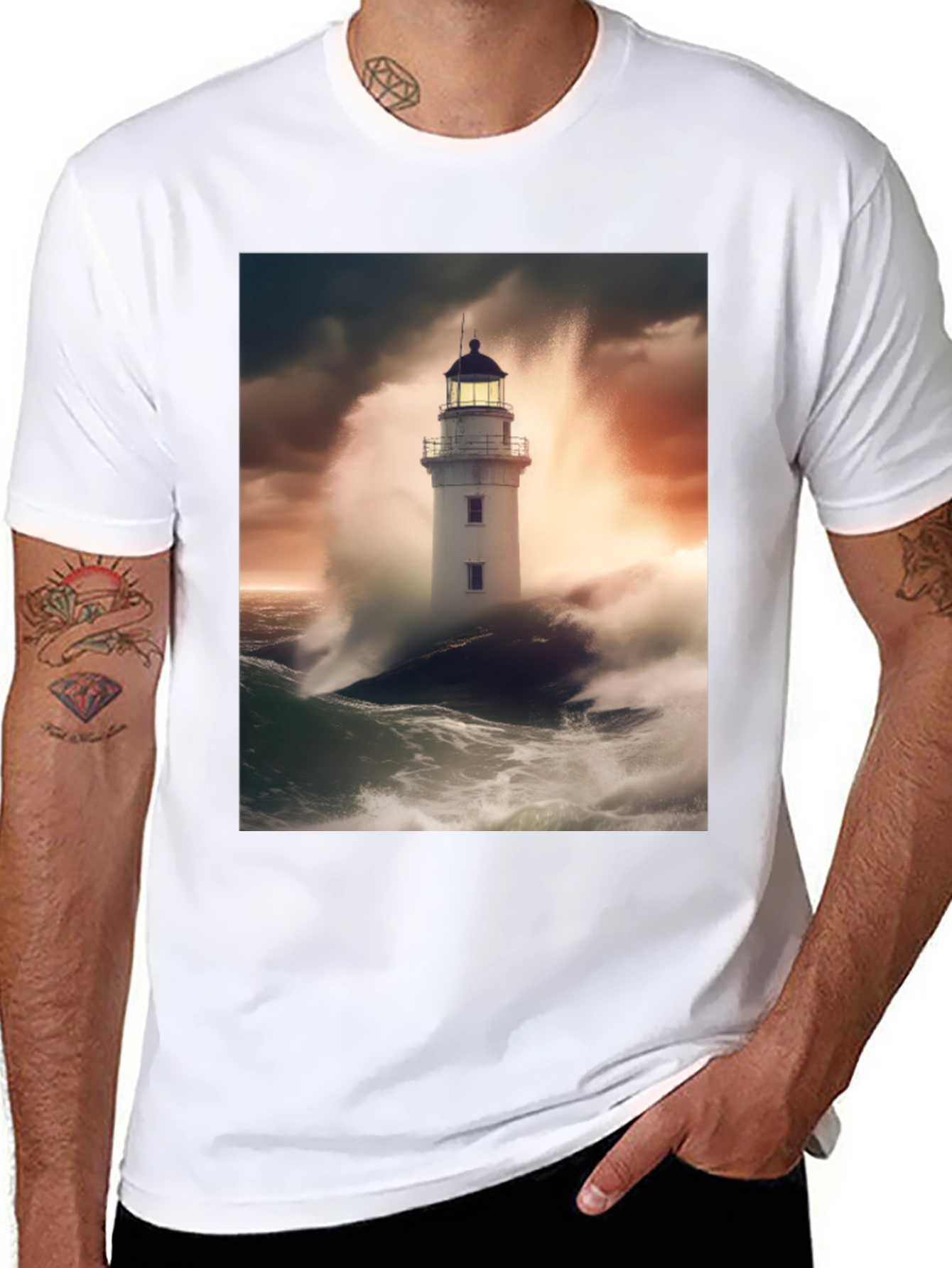 Lighthouse Storm T-Shirt - Coastal Style