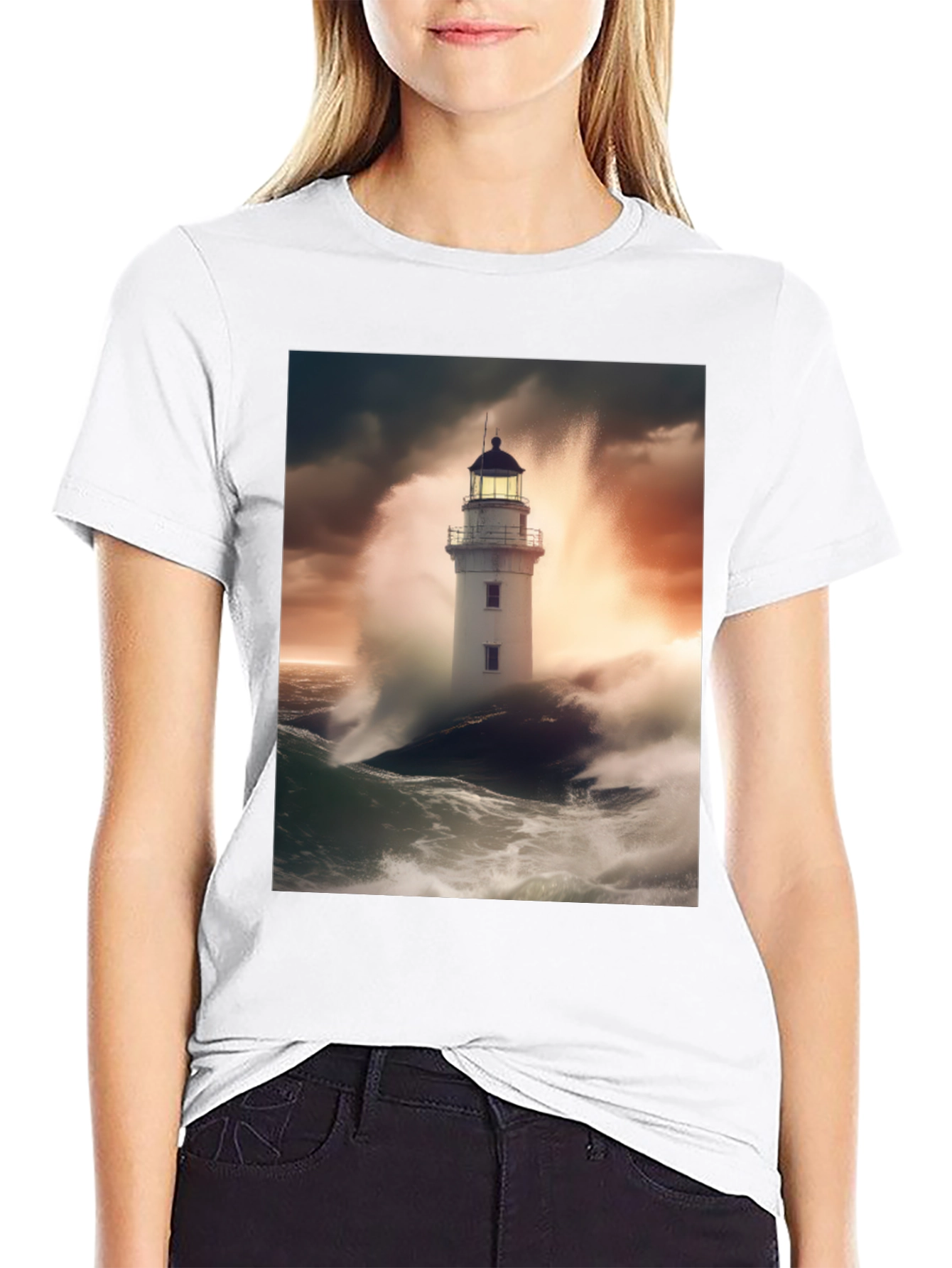Lighthouse Storm T-Shirt - Coastal Style