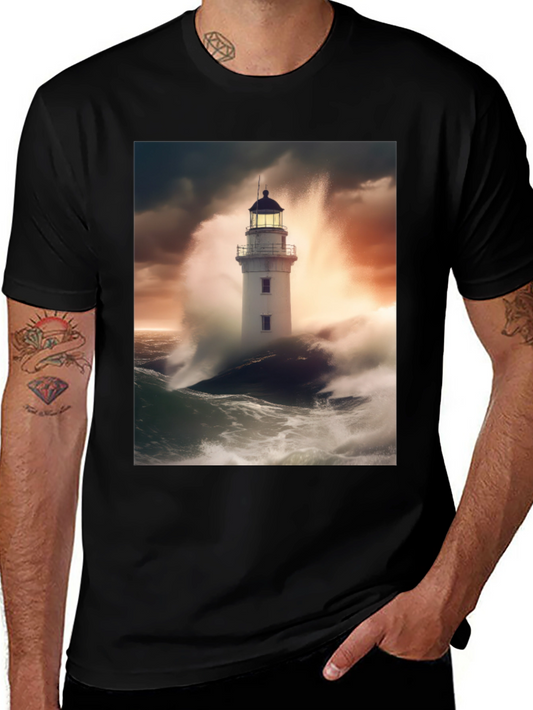 Lighthouse Storm T-Shirt - Coastal Style