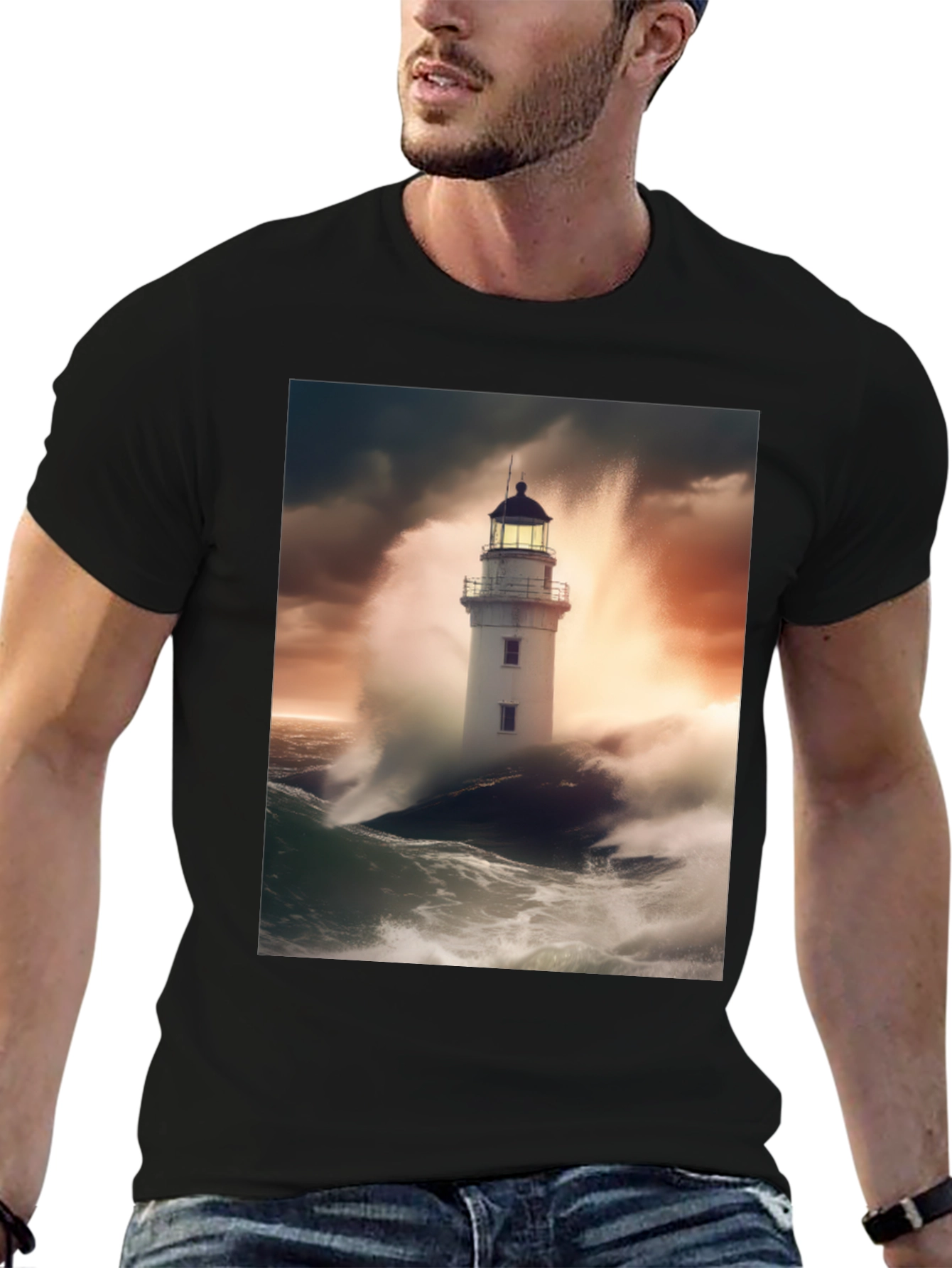 Lighthouse Storm T-Shirt - Coastal Style