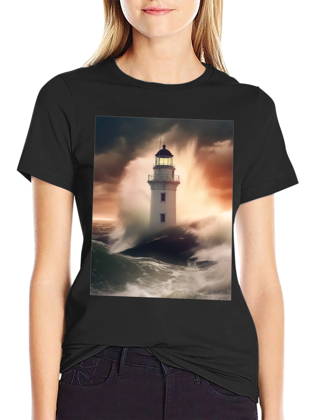 Lighthouse Storm T-Shirt - Coastal Style