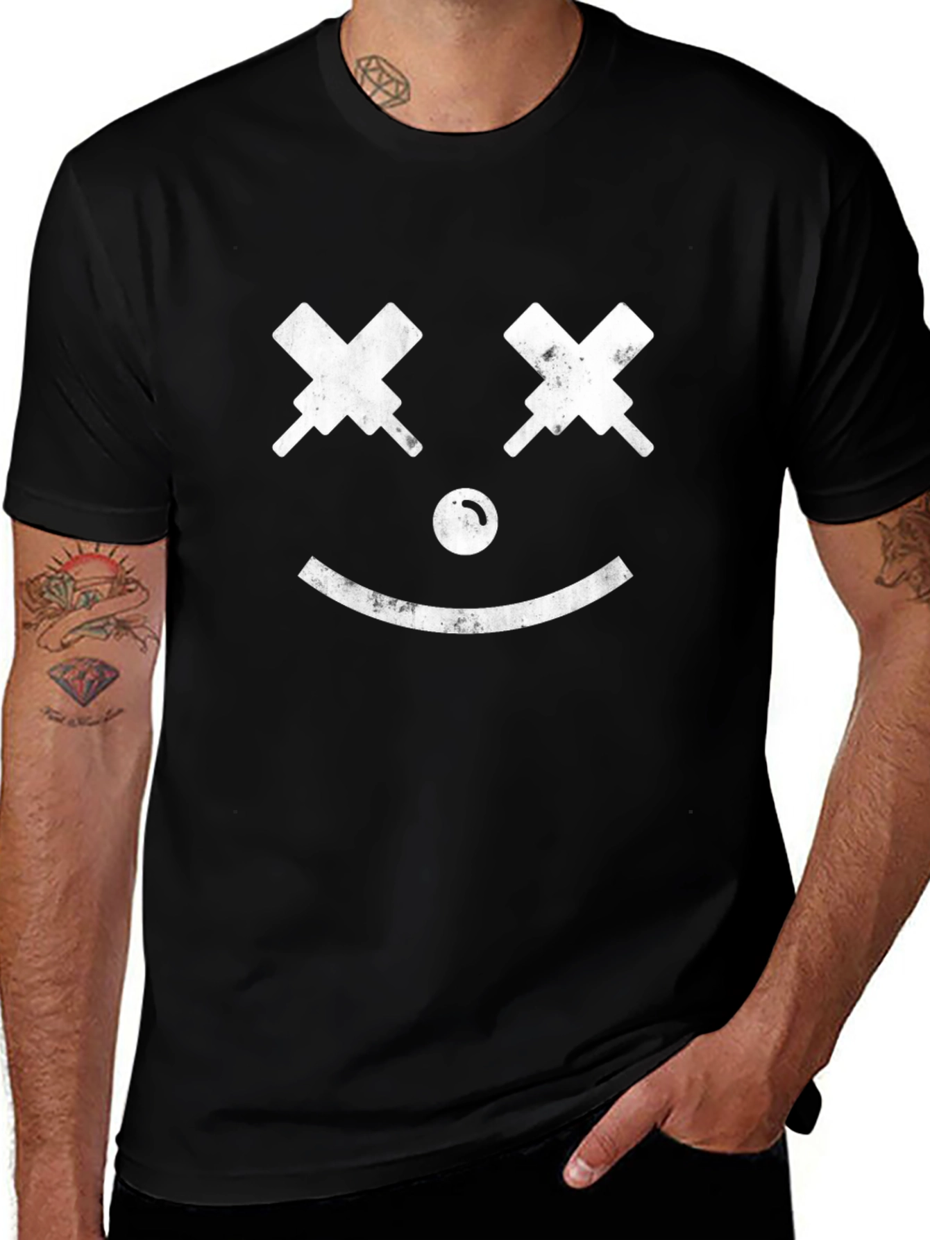 Smiley Face Graphic T-Shirt - Black Cotton Tee
