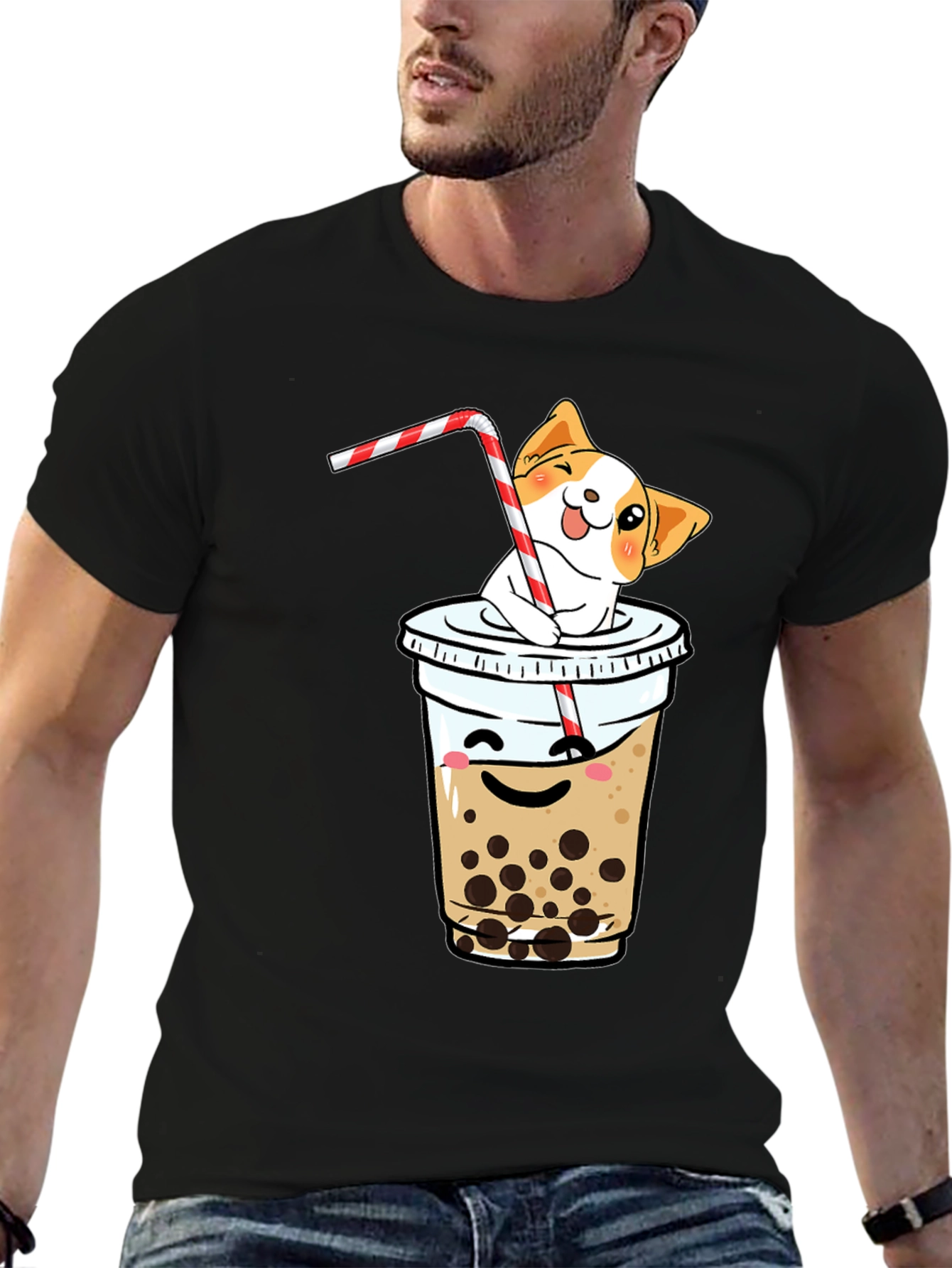 Cute Dog in Boba Tea T-Shirt - Kawaii Design
