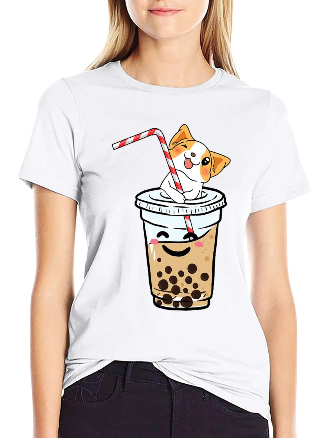 Cute Dog in Boba Tea T-Shirt - Kawaii Design
