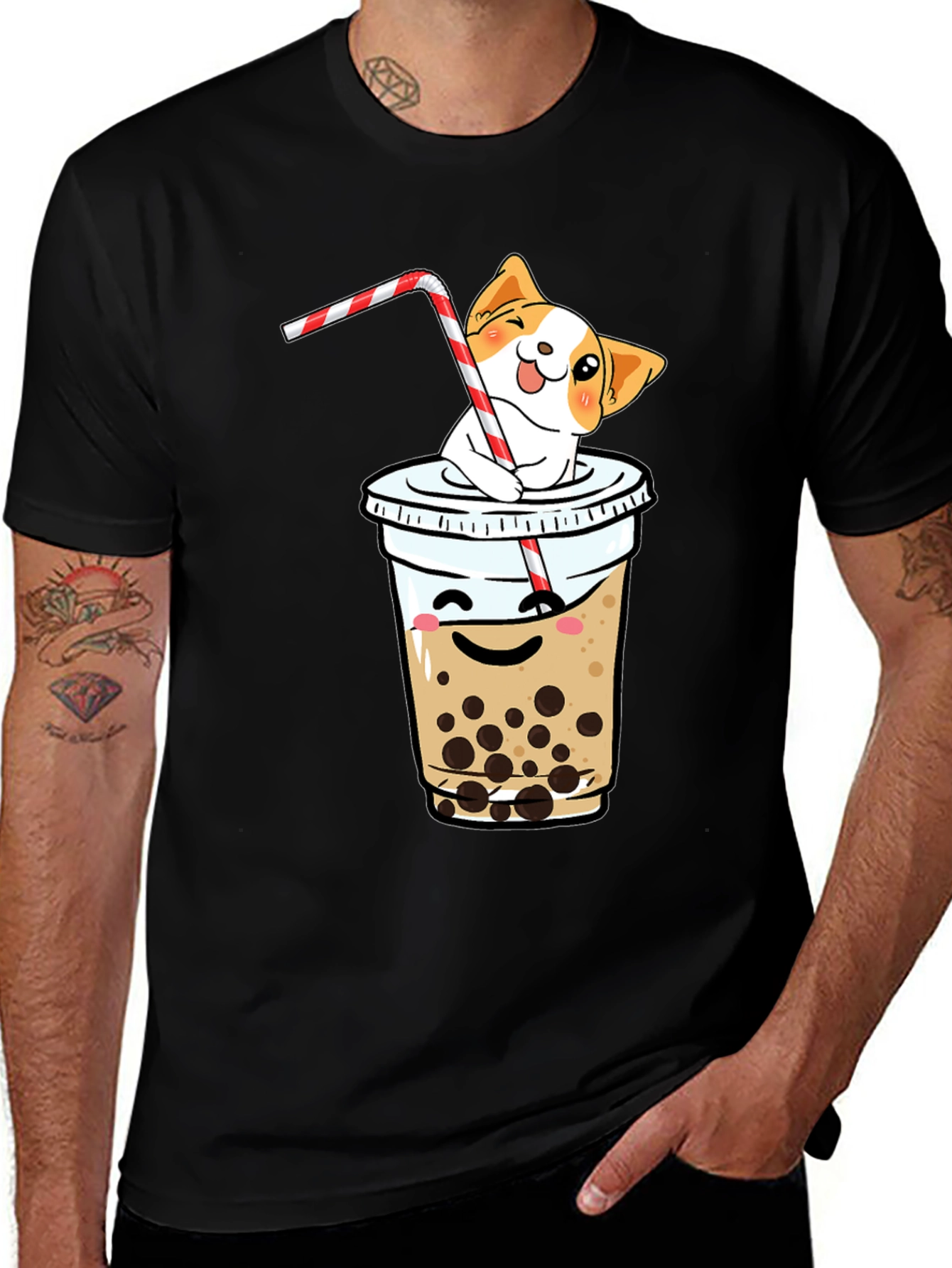 Cute Dog in Boba Tea T-Shirt - Kawaii Design