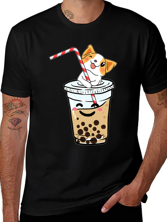 Cute Dog in Boba Tea T-Shirt - Kawaii Design