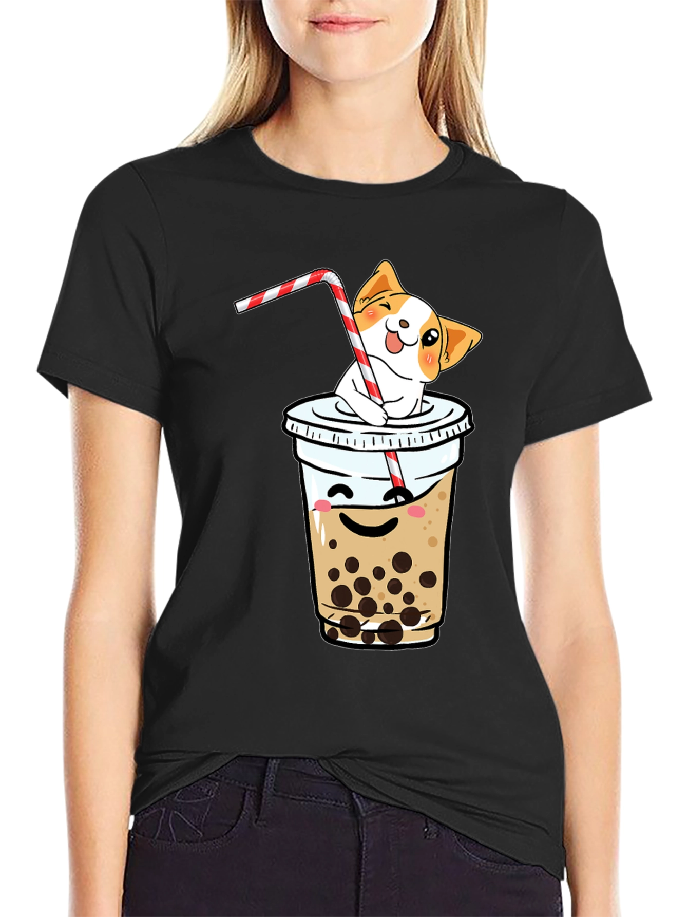 Cute Dog in Boba Tea T-Shirt - Kawaii Design