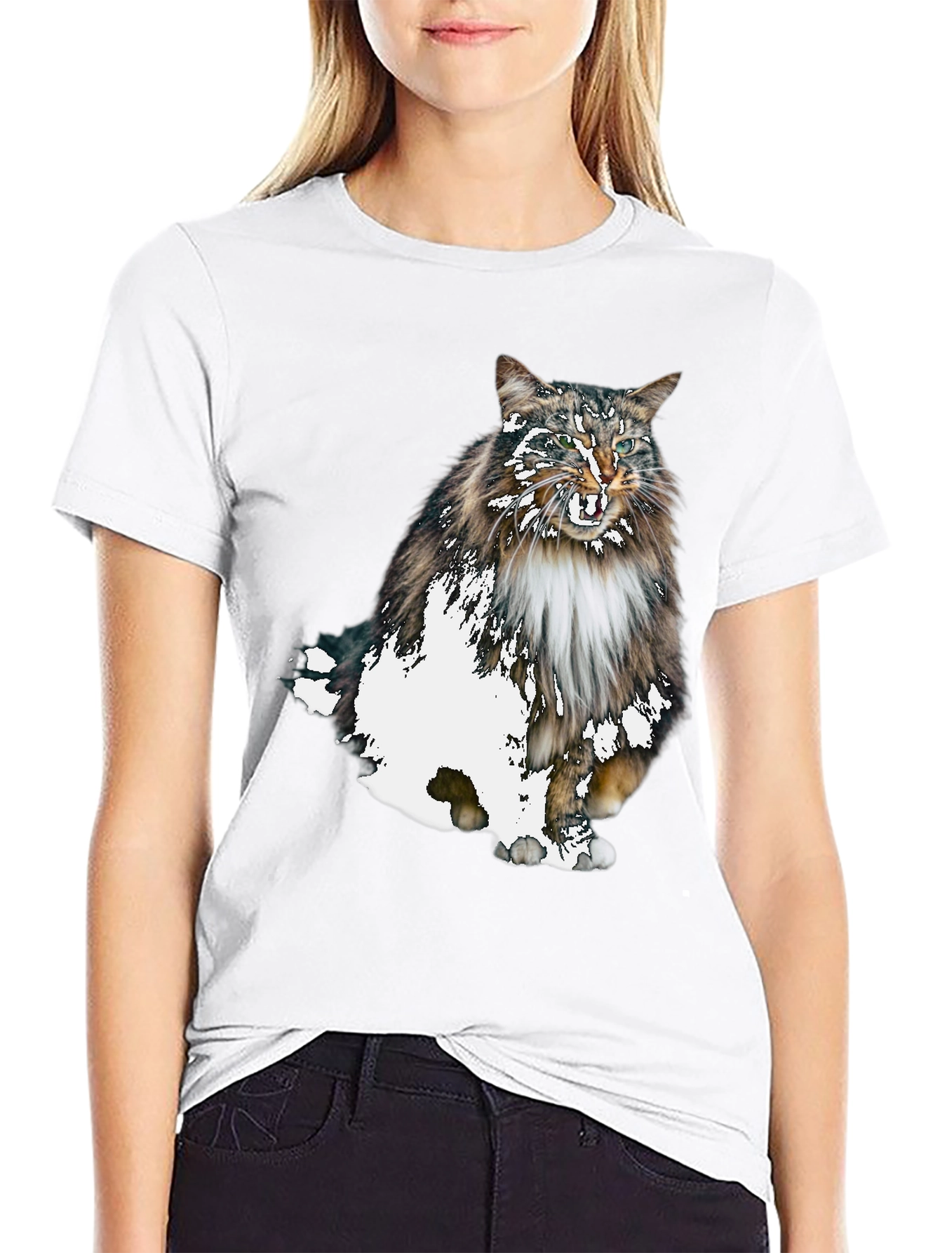 Cat Print Black T-Shirt - Unique Graphic Tee