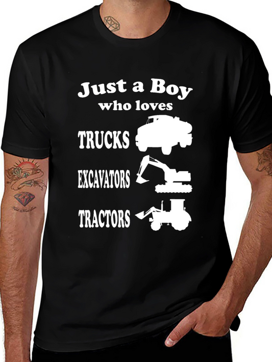 Boy Who Loves Trucks Excavators Tractors T-Shirt