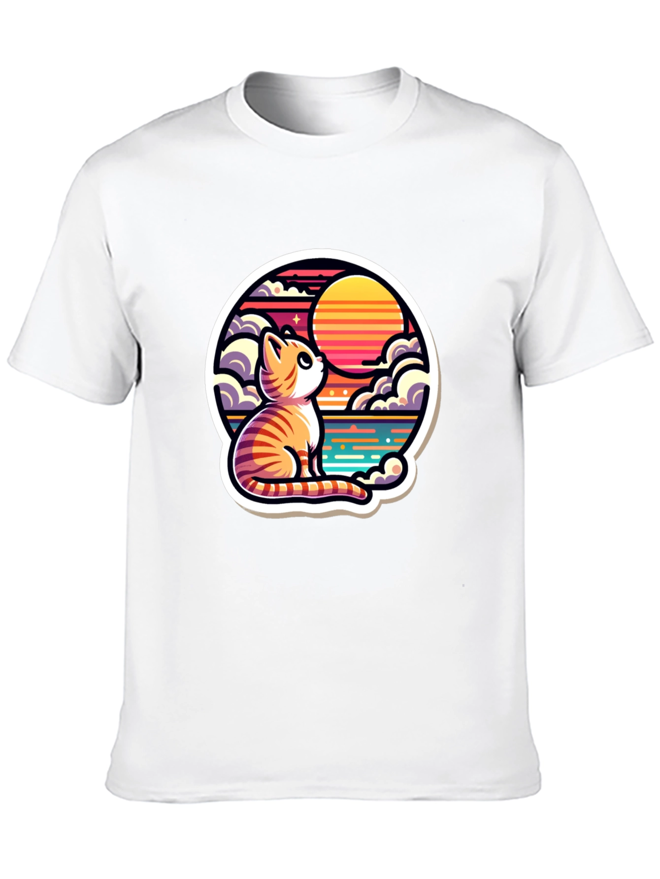 Cat Sunset Graphic Tee - Unique Design