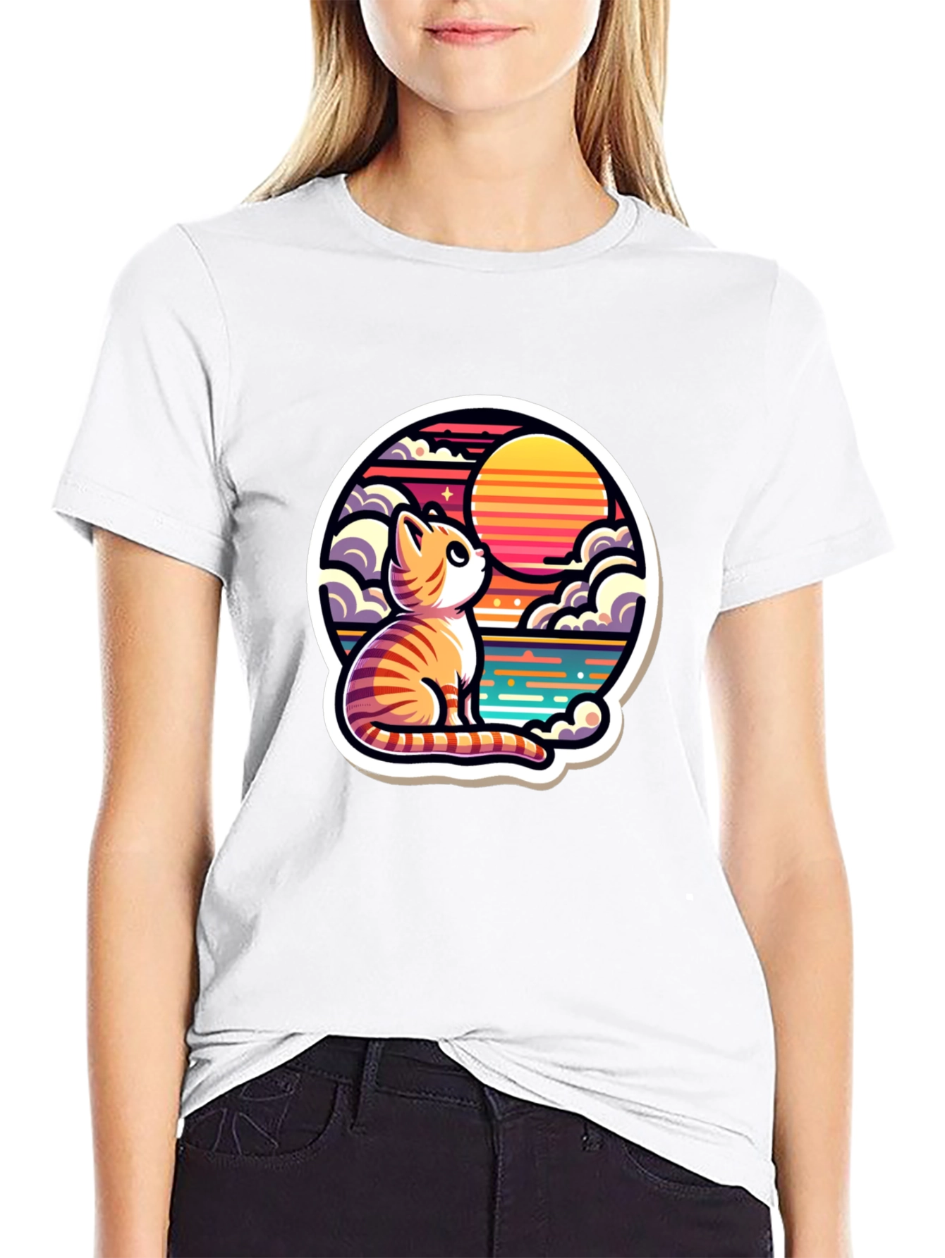 Cat Sunset Graphic Tee - Unique Design