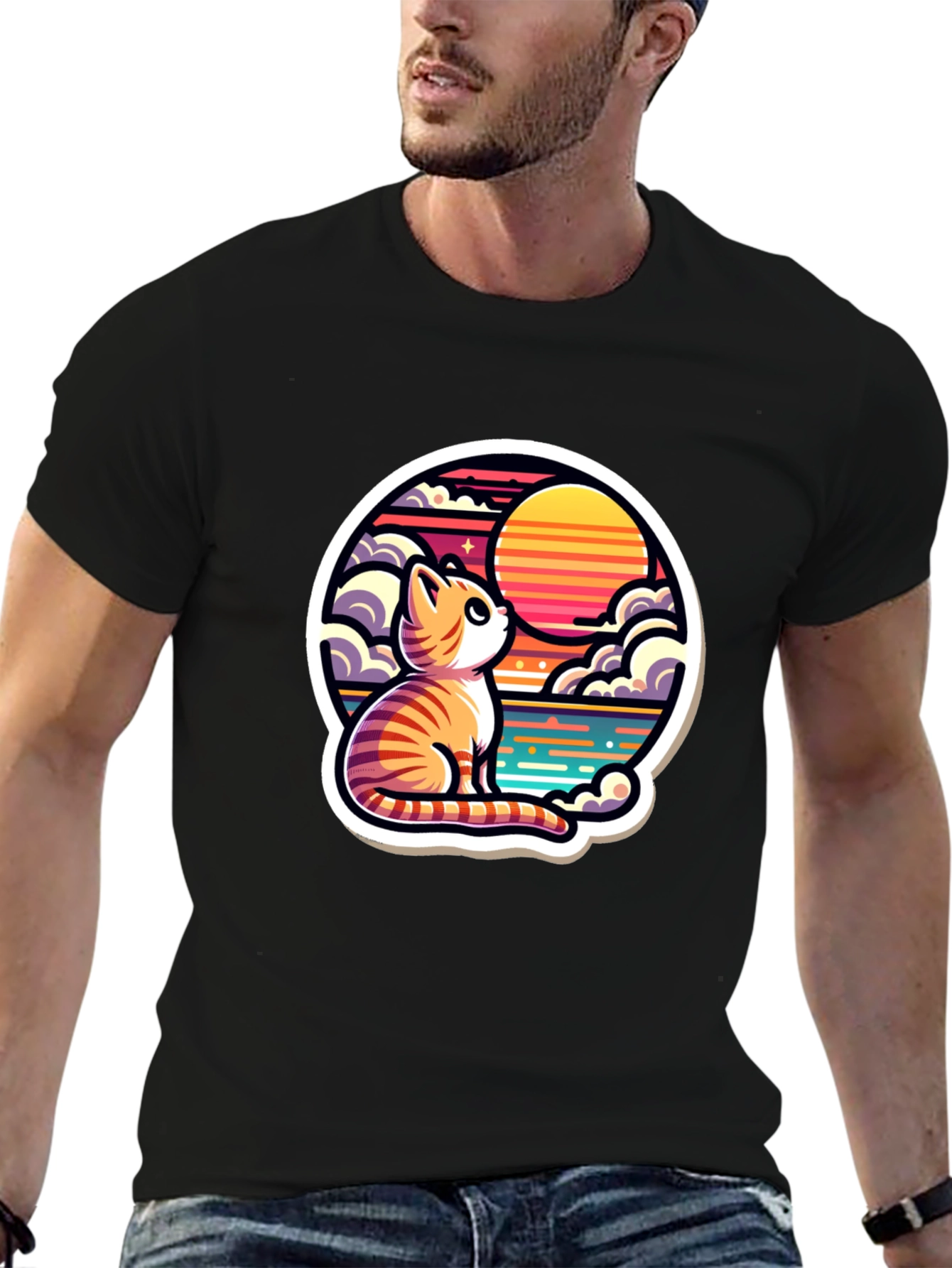 Cat Sunset Graphic Tee - Unique Design