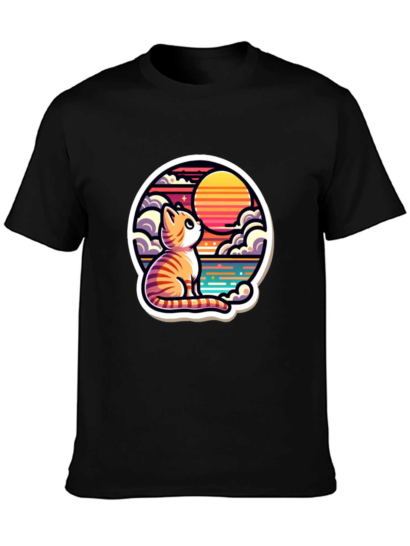 Cat Sunset Graphic Tee - Unique Design