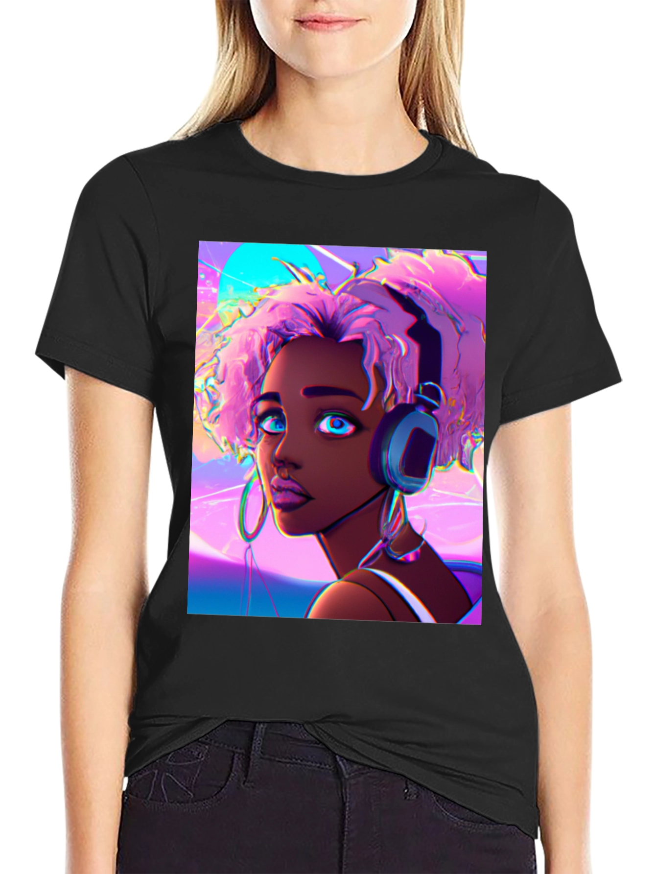 Vibrant Cartoon Girl Tee - Stylish Graphic T-Shirt