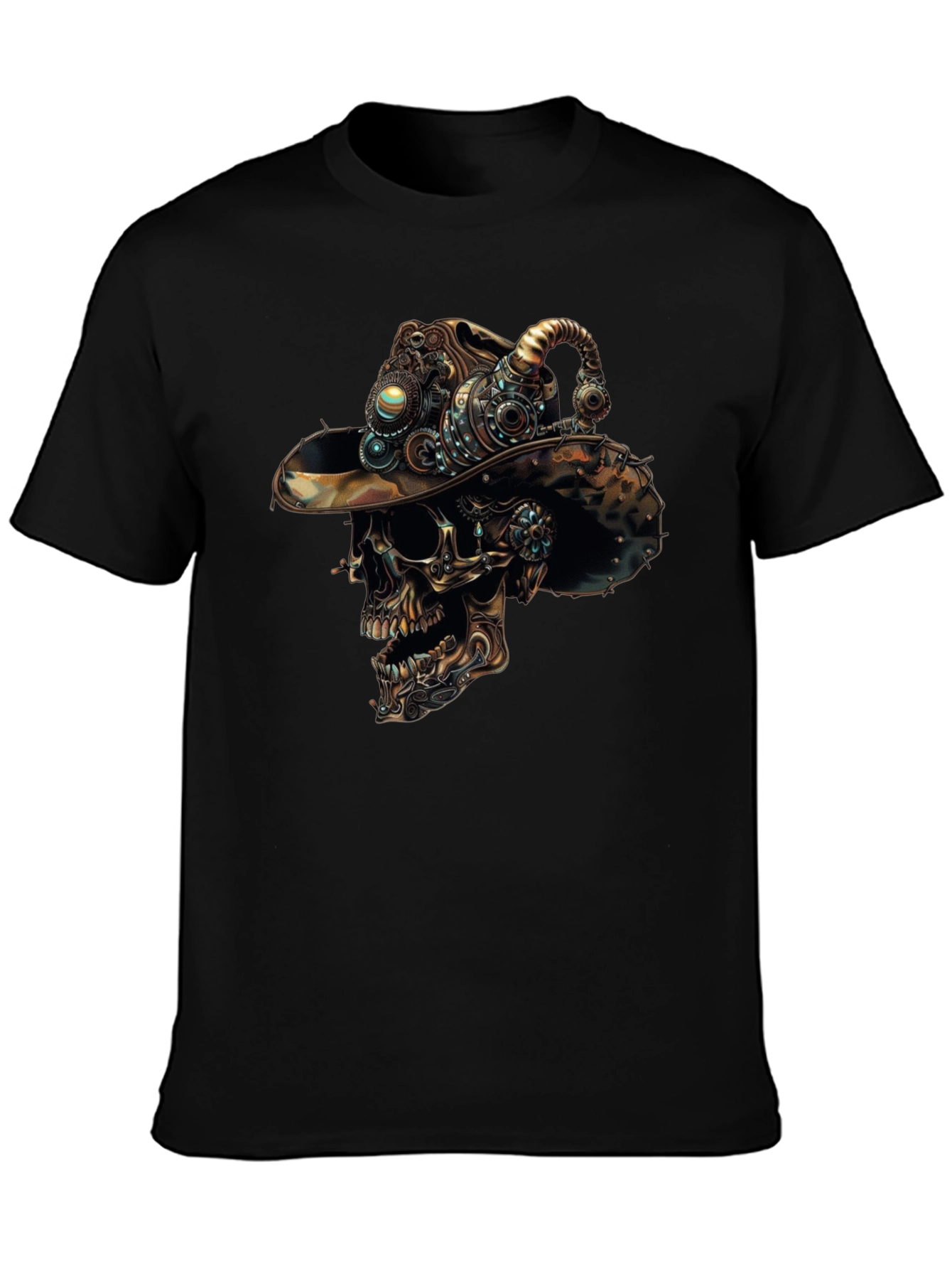 Steampunk Skull Graphic Tee - Mens Black T-Shirt