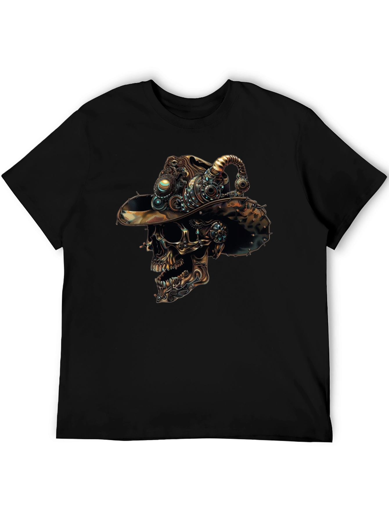 Steampunk Skull Graphic Tee - Mens Black T-Shirt