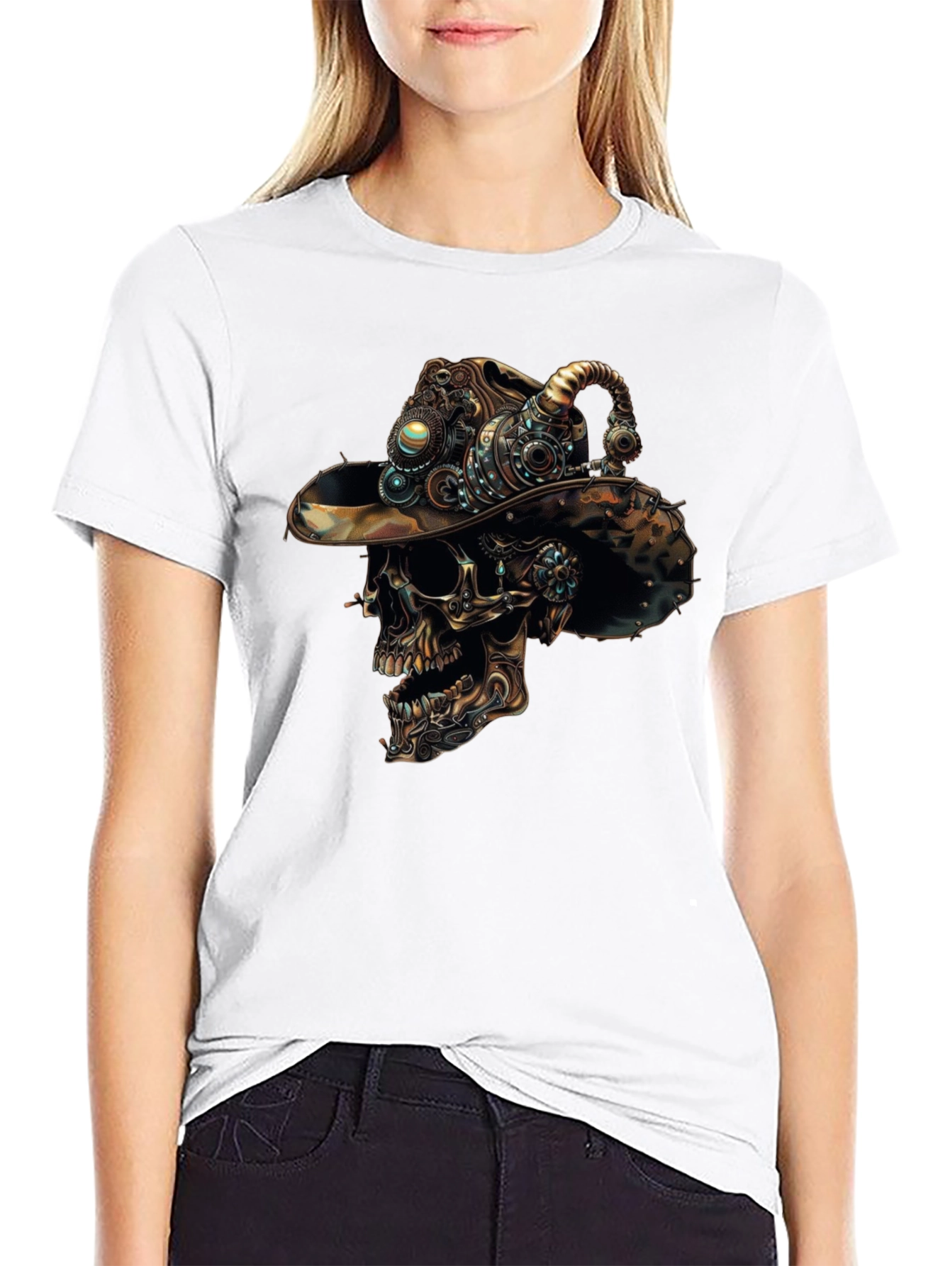 Steampunk Skull Graphic Tee - Mens Black T-Shirt