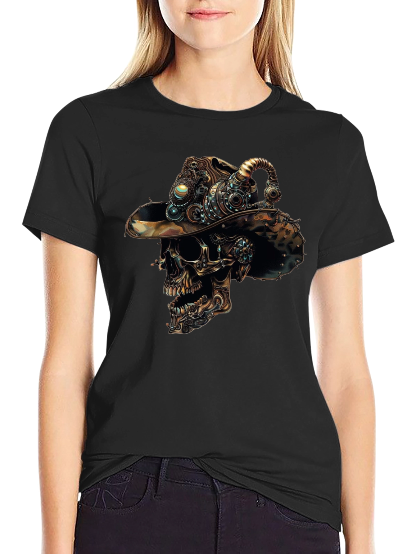 Steampunk Skull Graphic Tee - Mens Black T-Shirt