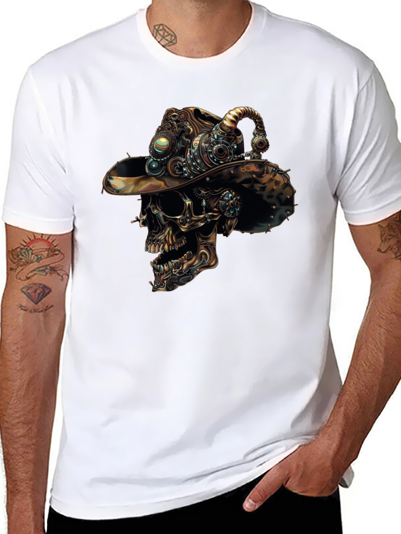 Steampunk Skull Graphic Tee - Mens Black T-Shirt