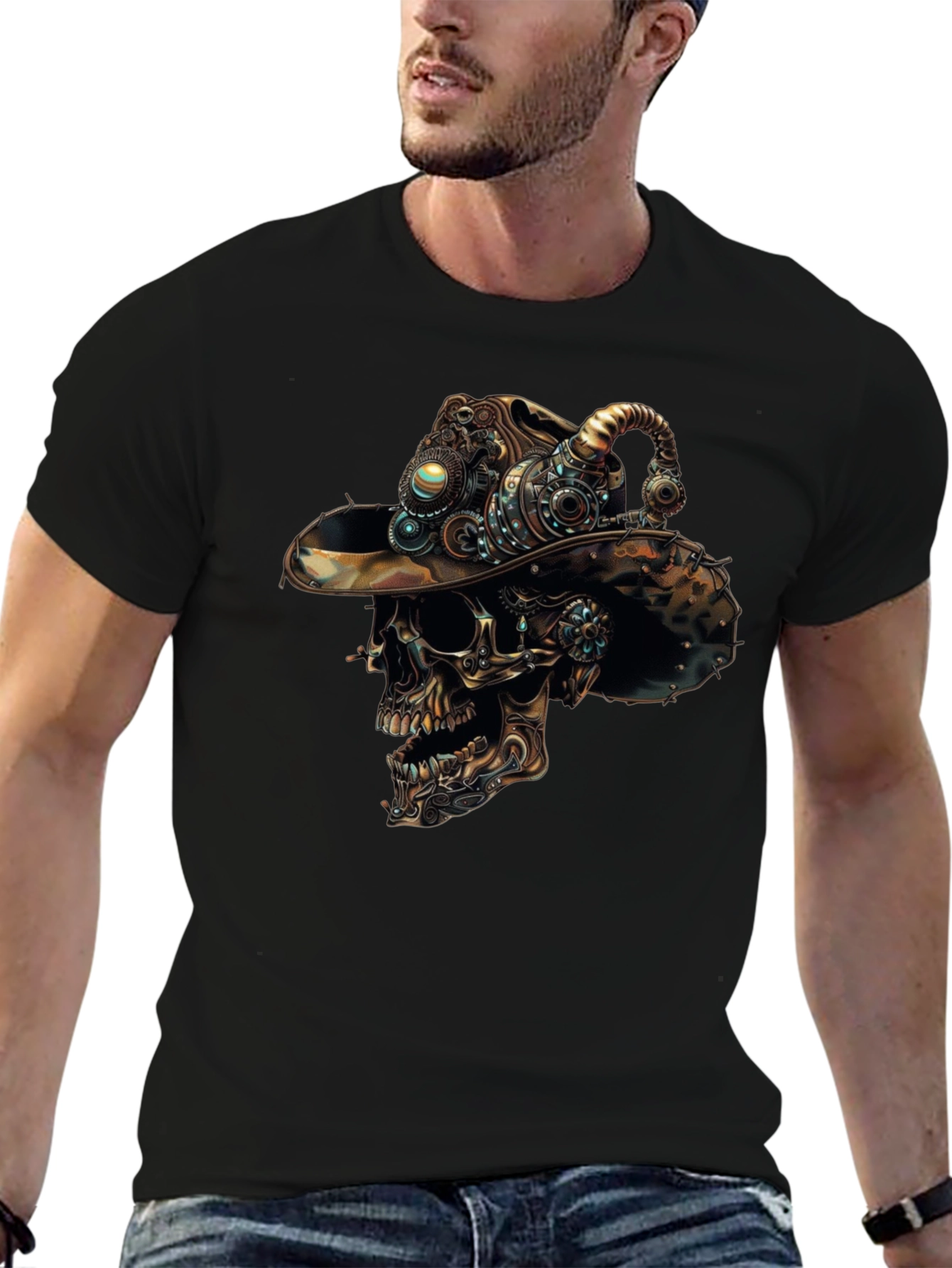 Steampunk Skull Graphic Tee - Mens Black T-Shirt