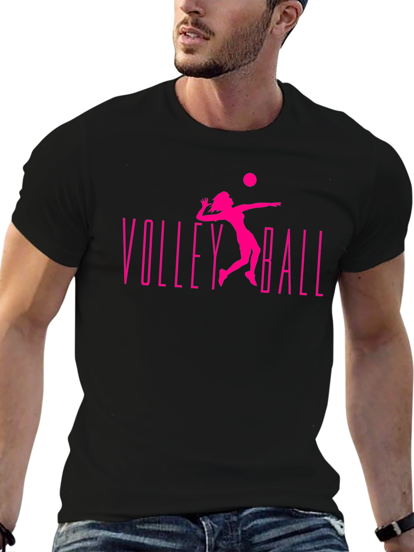 Volleyball Graphic Tee - Black Cotton T-Shirt