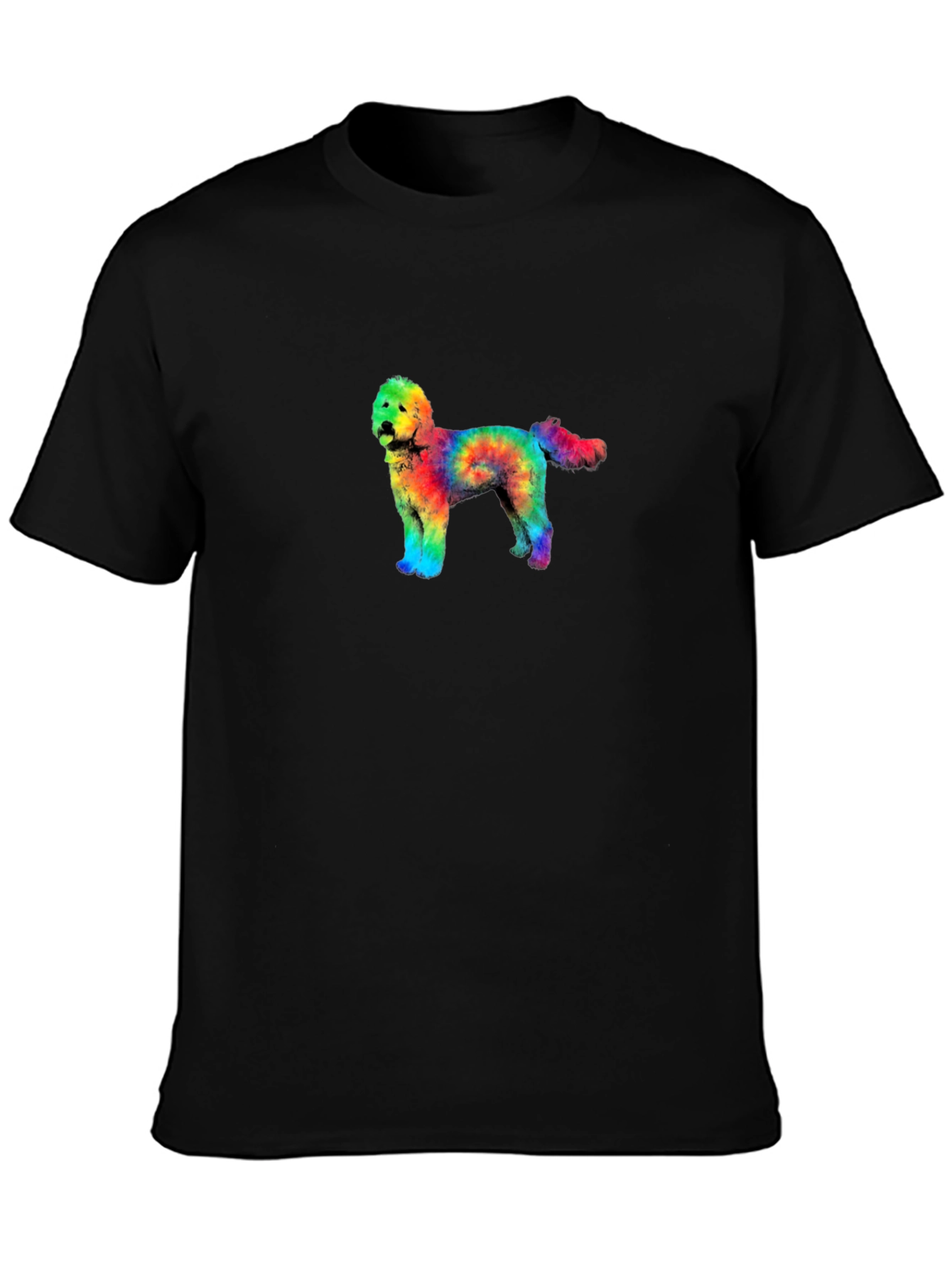 Tie-Dye Doodle Dog Graphic Black T-Shirt