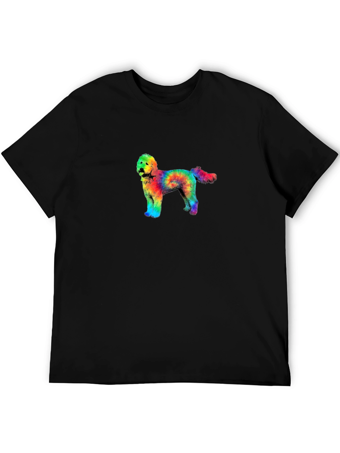 Tie-Dye Doodle Dog Graphic Black T-Shirt