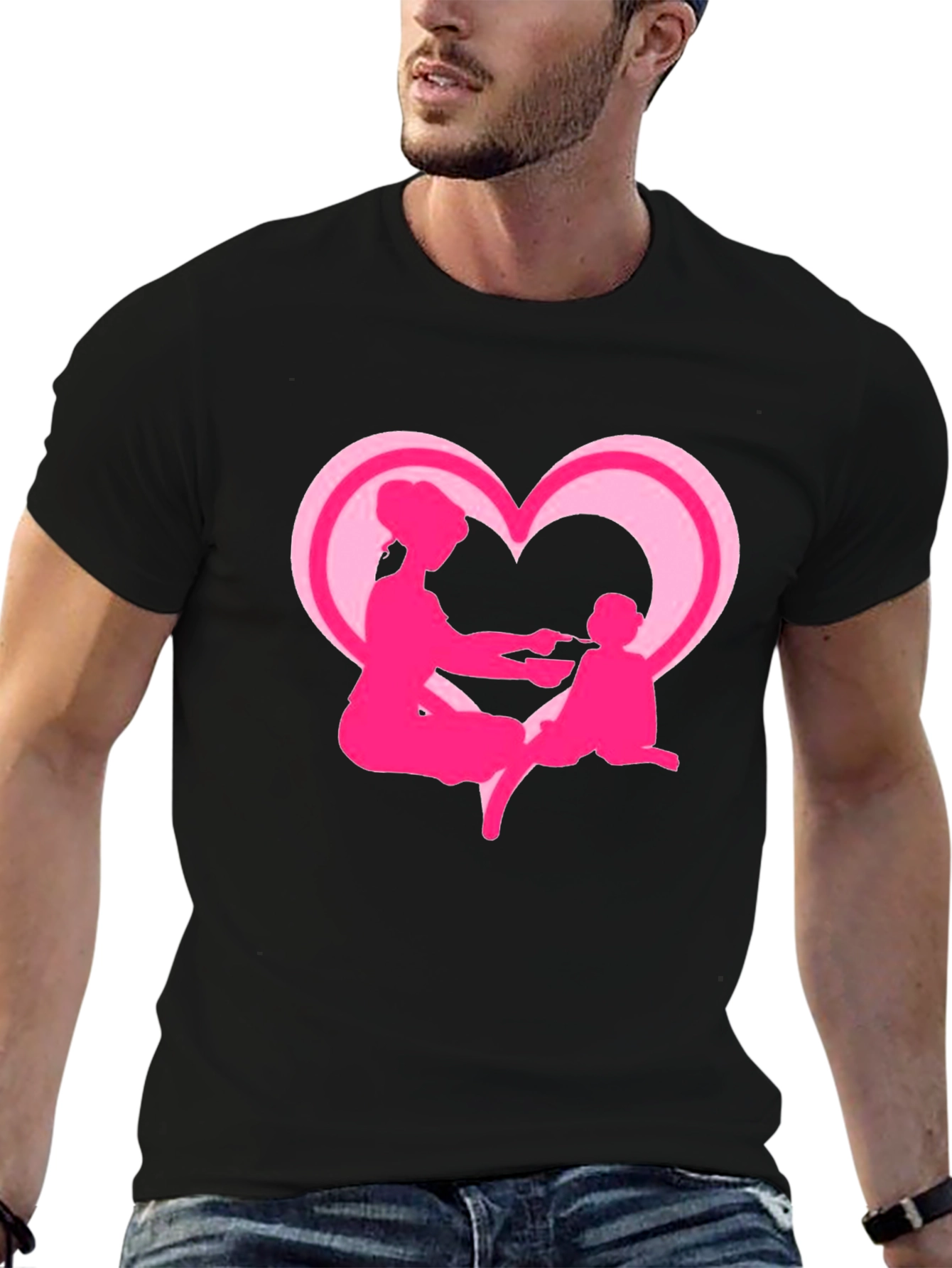 Mom and Baby Pink Heart Graphic Tee