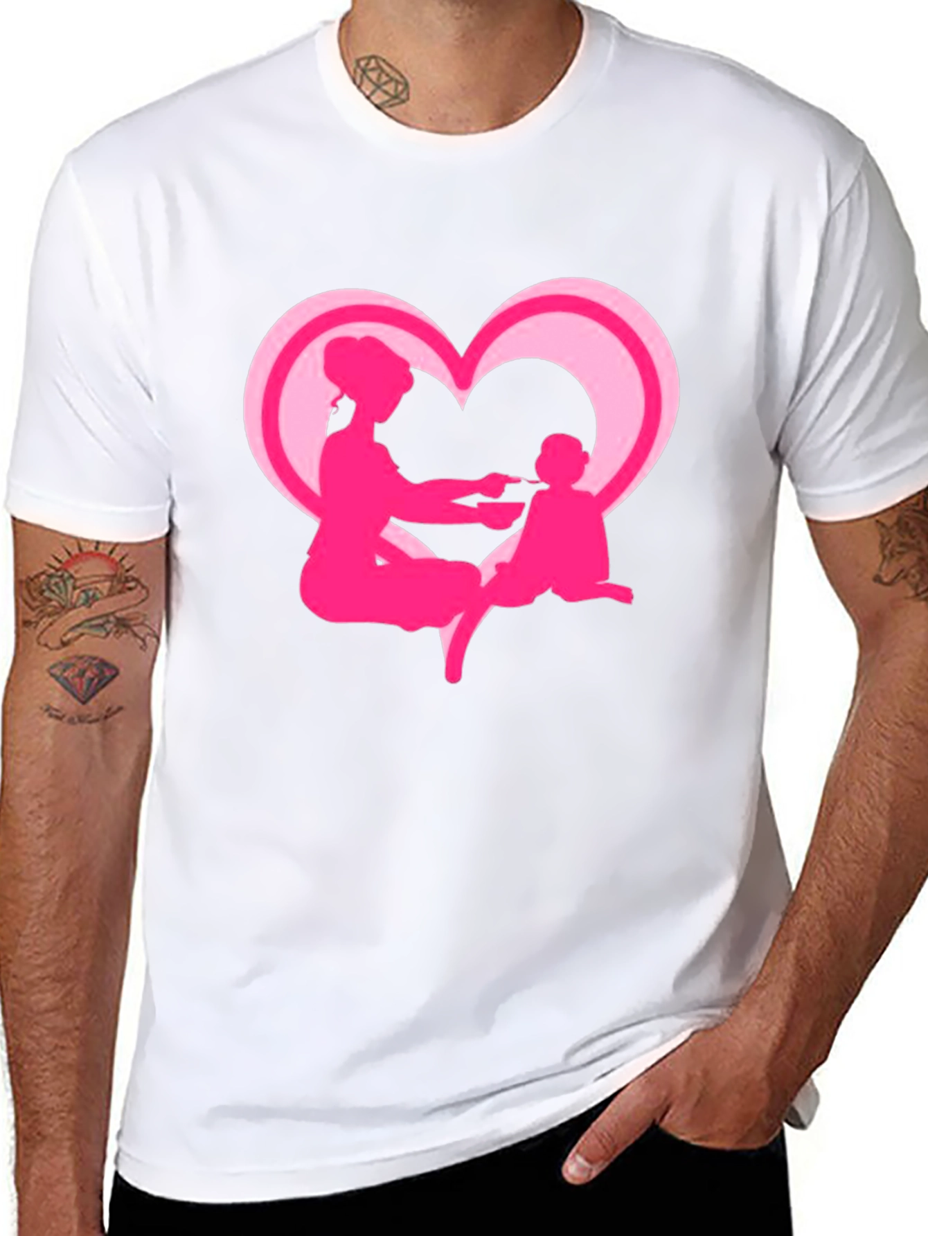 Mom and Baby Pink Heart Graphic Tee