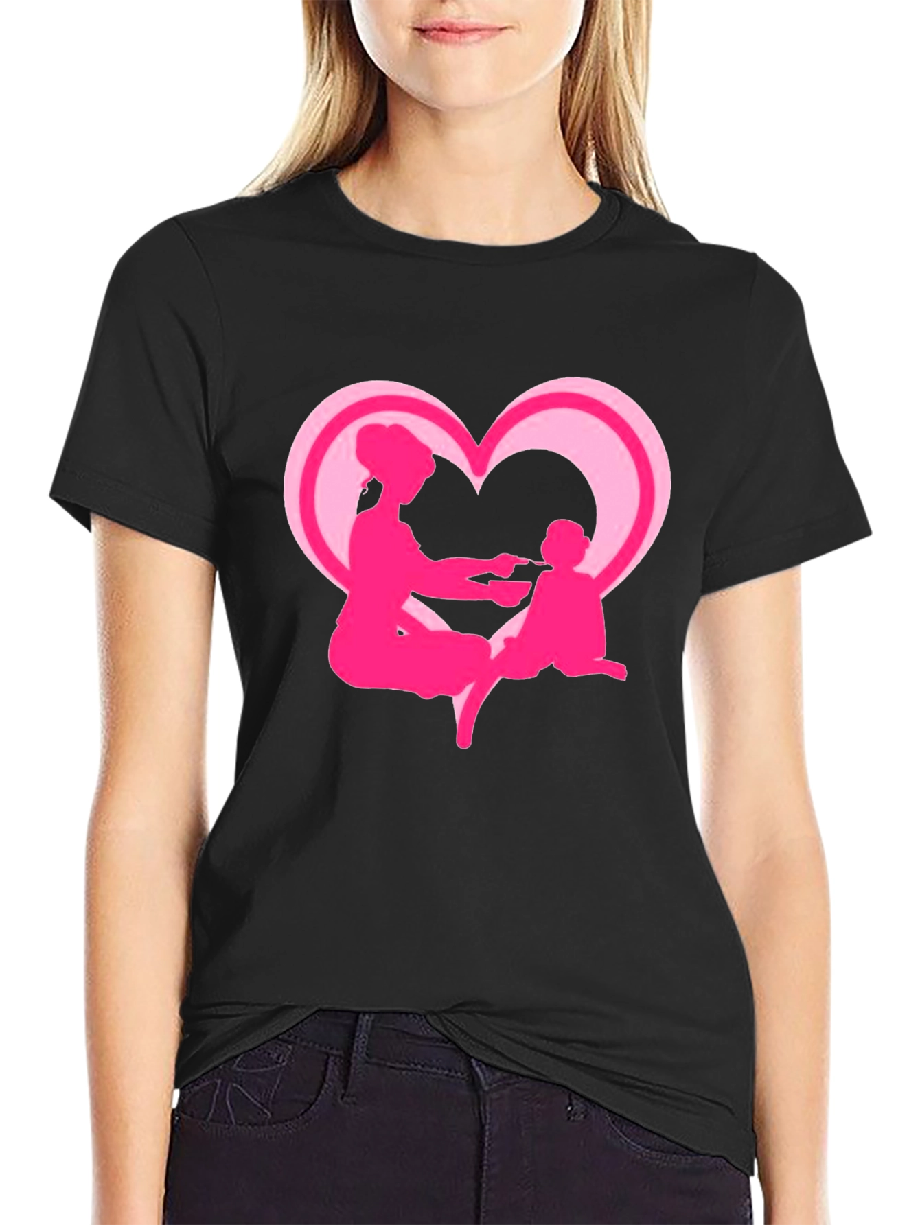 Mom and Baby Pink Heart Graphic Tee