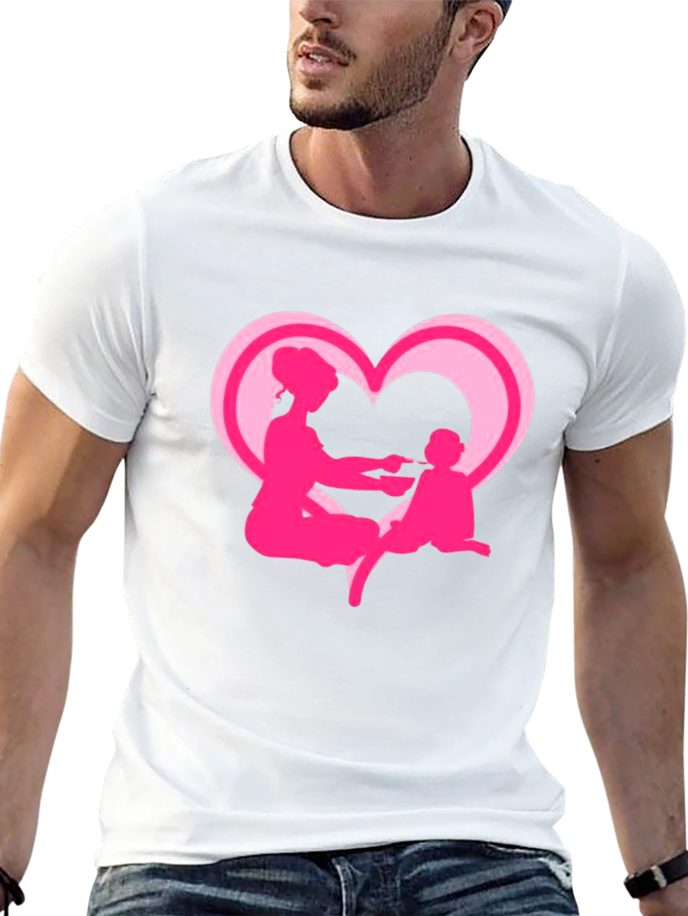 Mom and Baby Pink Heart Graphic Tee