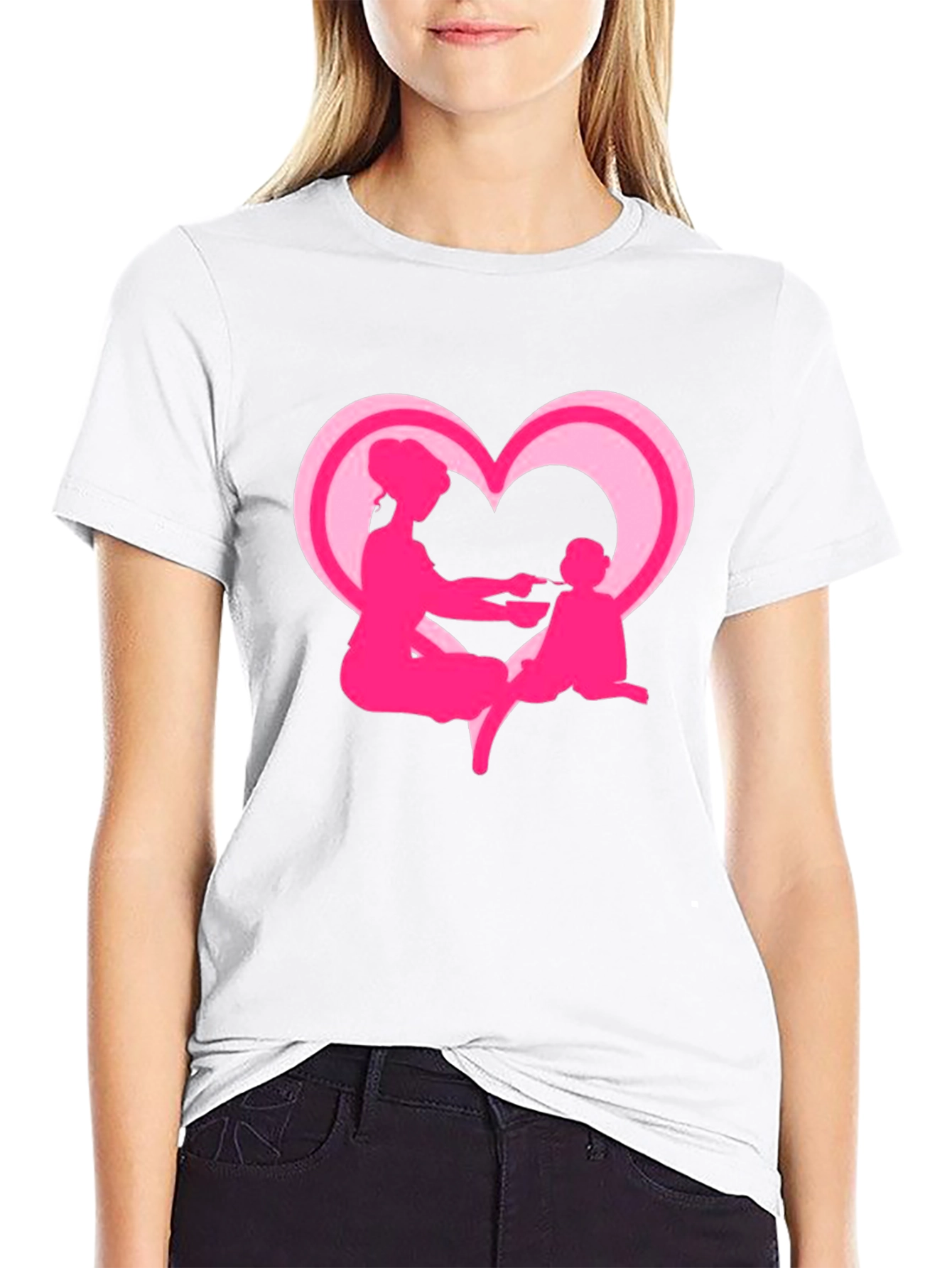 Mom and Baby Pink Heart Graphic Tee