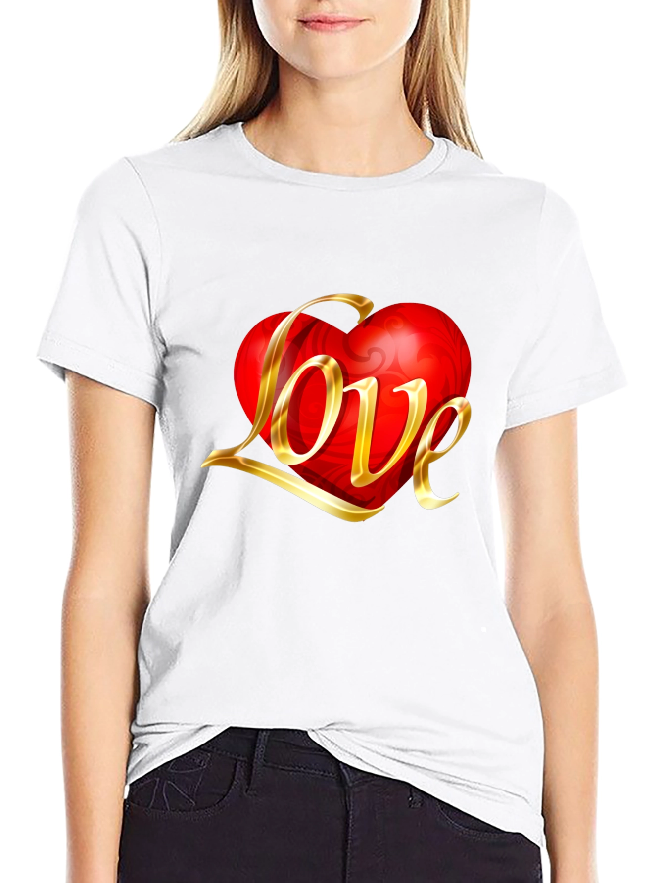 Love Heart Graphic Black T-Shirt
