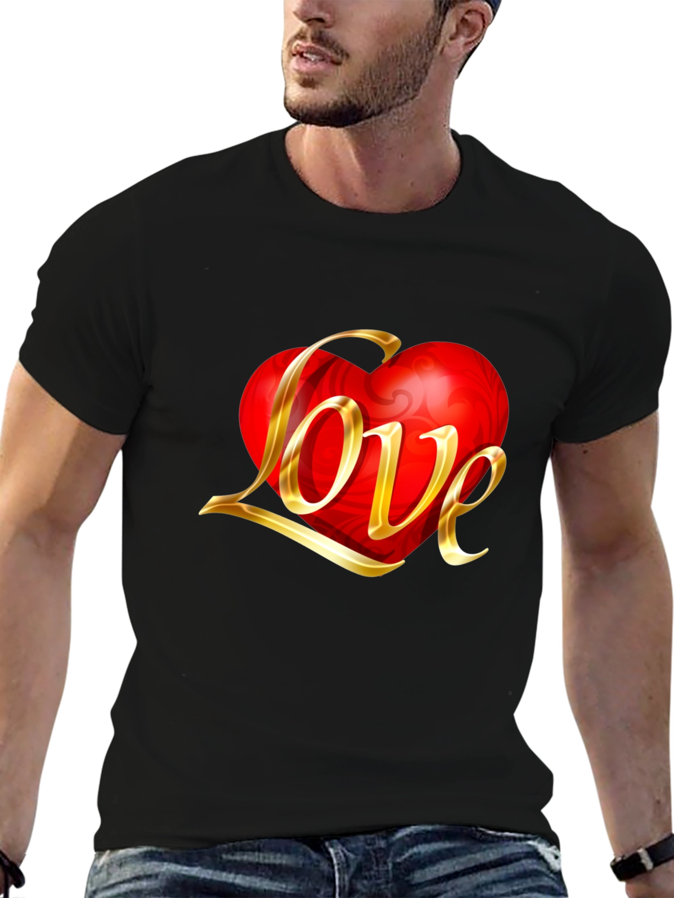 Love Heart Graphic Black T-Shirt