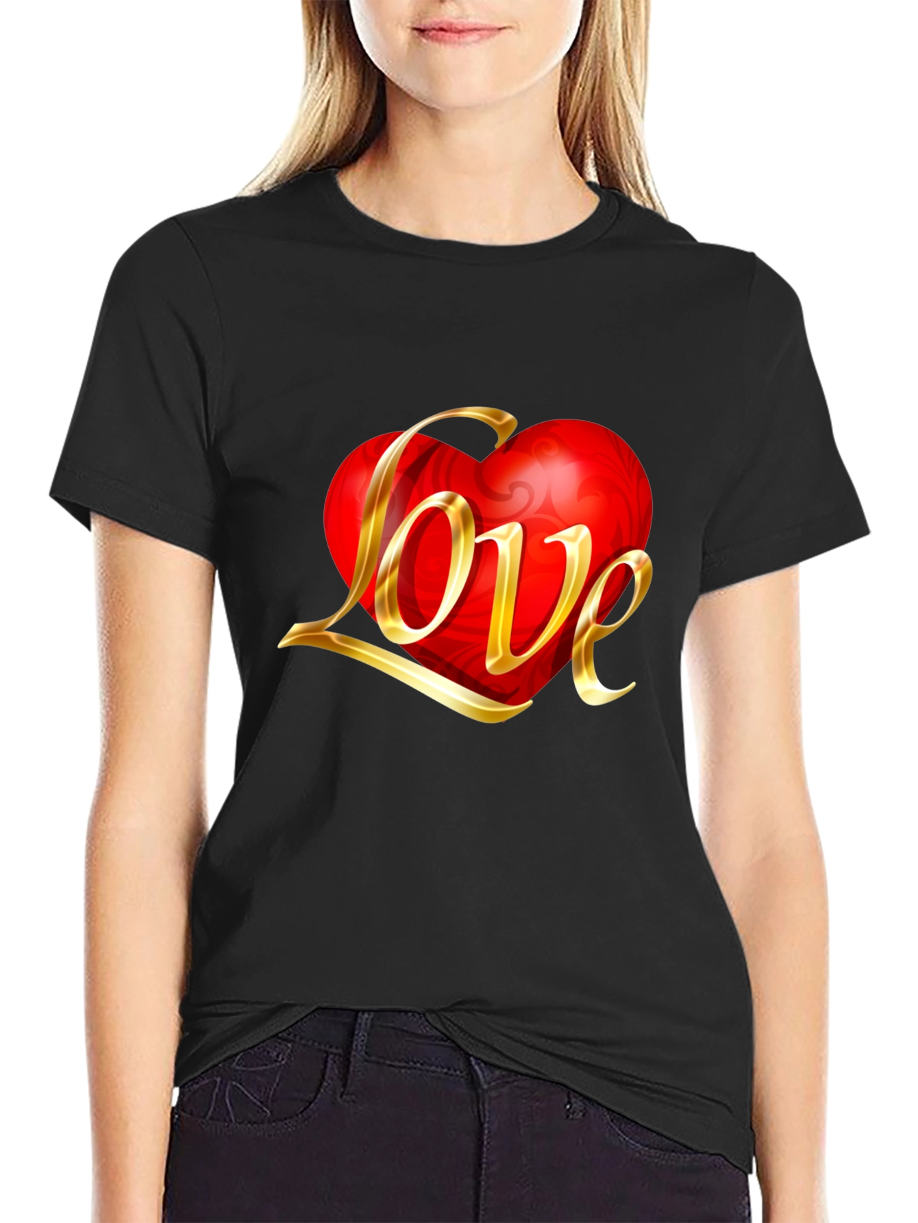 Love Heart Graphic Black T-Shirt