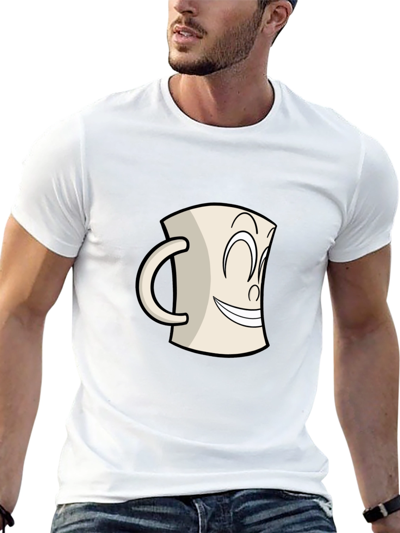 Smiling Mug Graphic Tee - Classic Cartoon Style