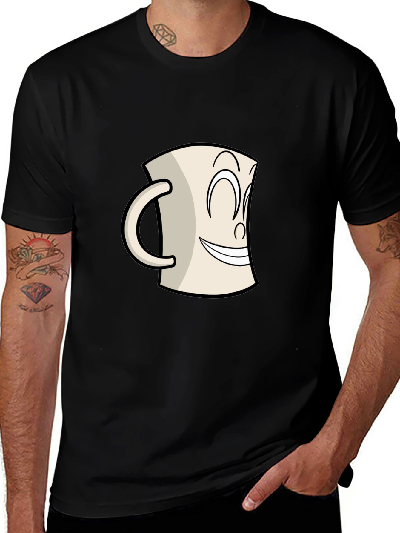 Smiling Mug Graphic Tee - Classic Cartoon Style