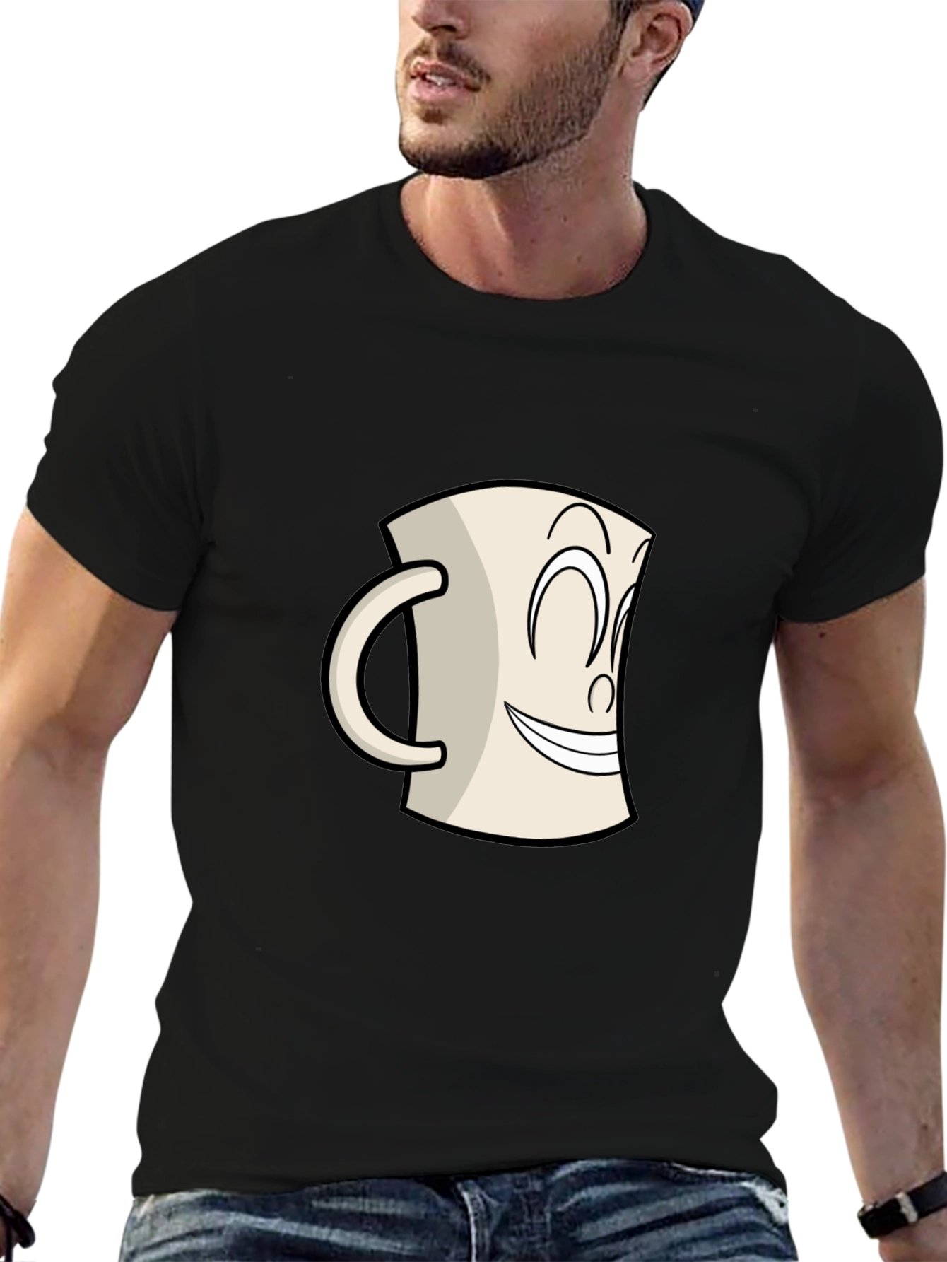 Smiling Mug Graphic Tee - Classic Cartoon Style