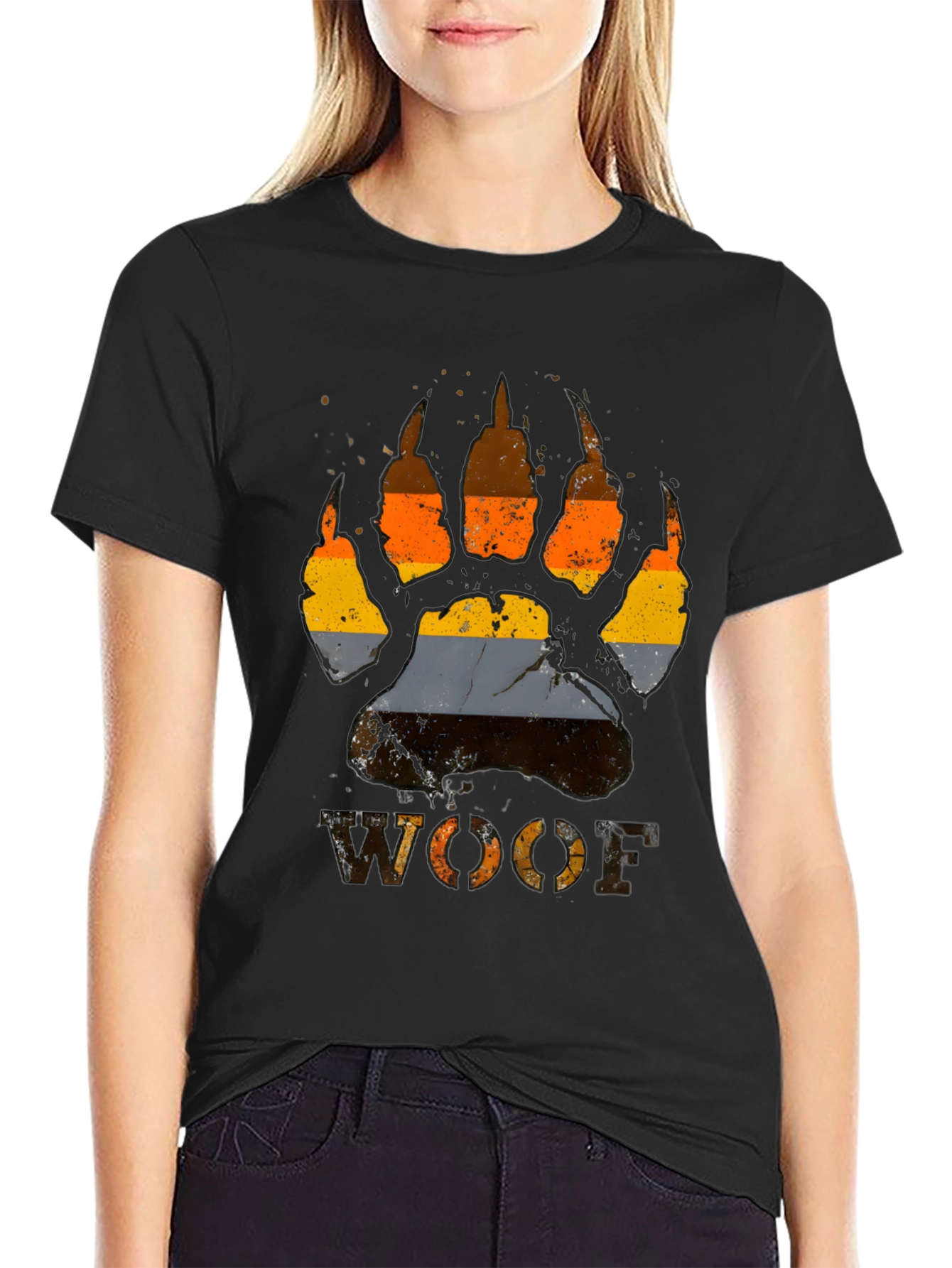 Woof Pride Bear Paw Print T-Shirt - Black